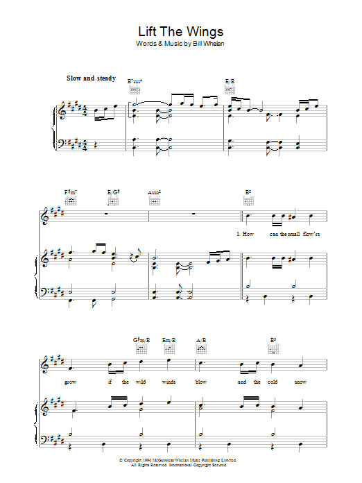 Preview Bill Whelan Lift The Wings (from Riverdance) Pop sheet music, notes and chords for Piano, Vocal & Guitar (Right-Hand Melody), SKU: 37535 Lift The Wings (from Riverdance) sheet music