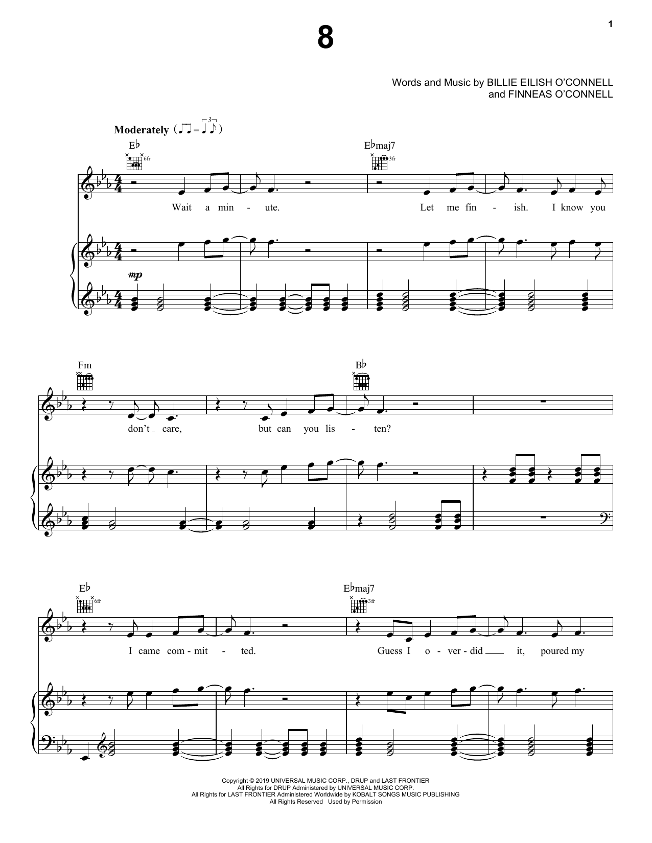 Billie Eilish 8 Sheet Music Notes & Chords for Easy Piano - Download or Print PDF