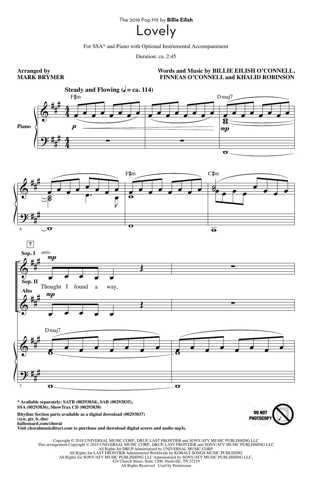 Billie Eilish & Khalid Lovely (from 13 Reasons Why) (arr. Mark Brymer) Sheet Music Notes & Chords for SAB Choir - Download or Print PDF