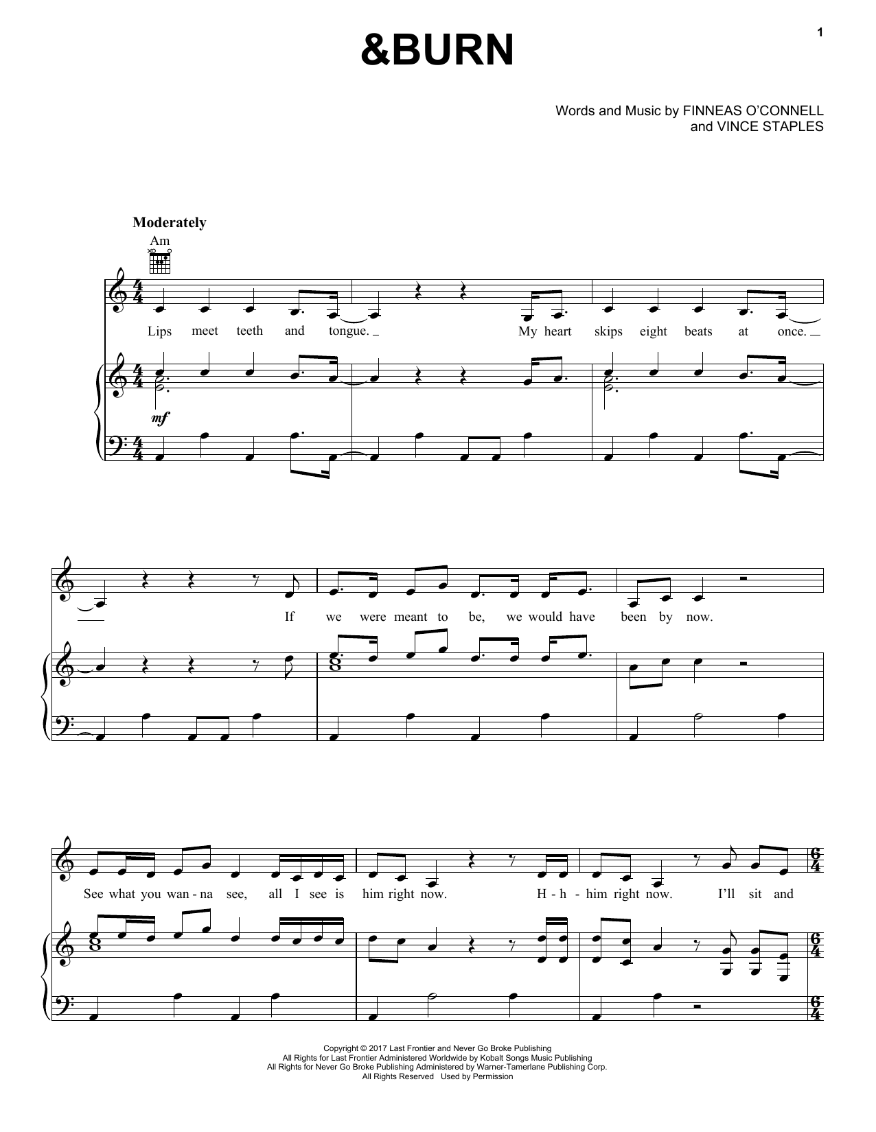 Billie Eilish &burn (with Vince Staples) Sheet Music Notes & Chords for Piano, Vocal & Guitar (Right-Hand Melody) - Download or Print PDF