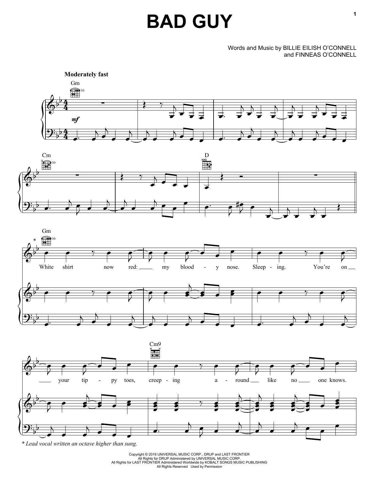 Billie Eilish bad guy Sheet Music Notes & Chords for Guitar Chords/Lyrics - Download or Print PDF