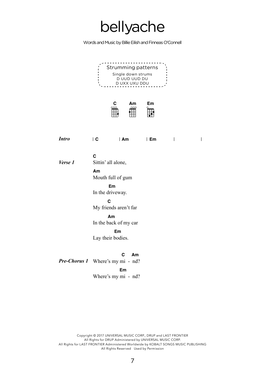 Billie Eilish bellyache (arr. Elise Ecklund) Sheet Music Notes & Chords for Ukulele Chords/Lyrics - Download or Print PDF