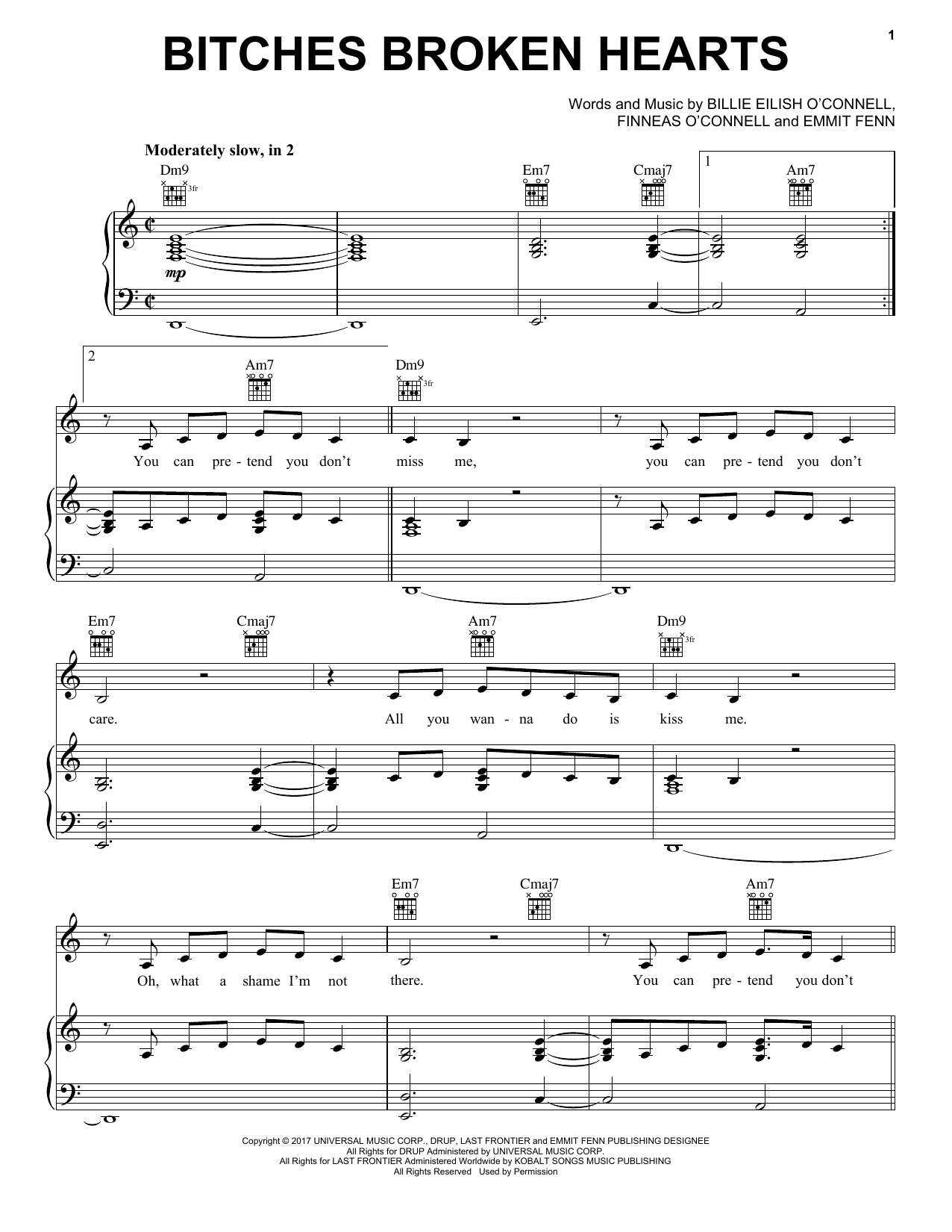 Billie Eilish Bitches Broken Hearts Sheet Music Notes & Chords for Piano, Vocal & Guitar (Right-Hand Melody) - Download or Print PDF Billie Eilish Bitches Broken Hearts Sheet Music Notes & Chords for Piano, Vocal & Guitar (Right-Hand Melody) - Download or Print PDF