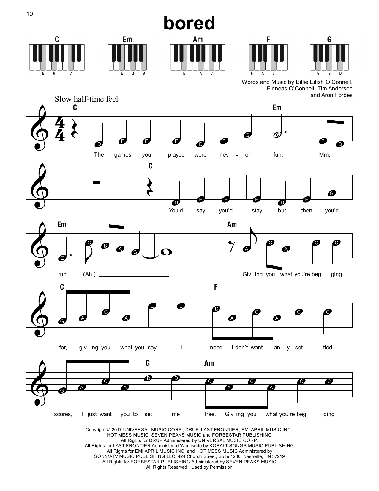 Billie Eilish Bored Sheet Music Notes & Chords for Super Easy Piano - Download or Print PDF