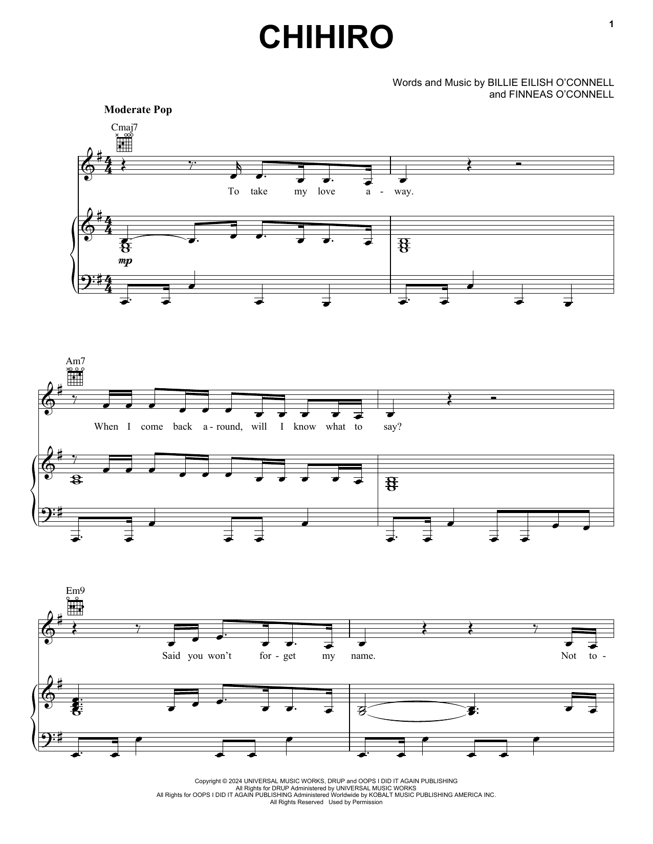 Billie Eilish CHIHIRO Sheet Music Notes & Chords for Piano, Vocal & Guitar Chords (Right-Hand Melody) - Download or Print PDF
