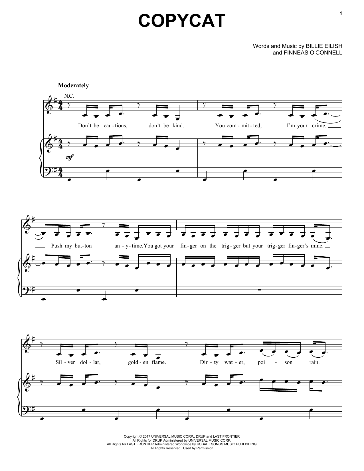 Billie Eilish COPYCAT Sheet Music Notes & Chords for Easy Piano - Download or Print PDF
