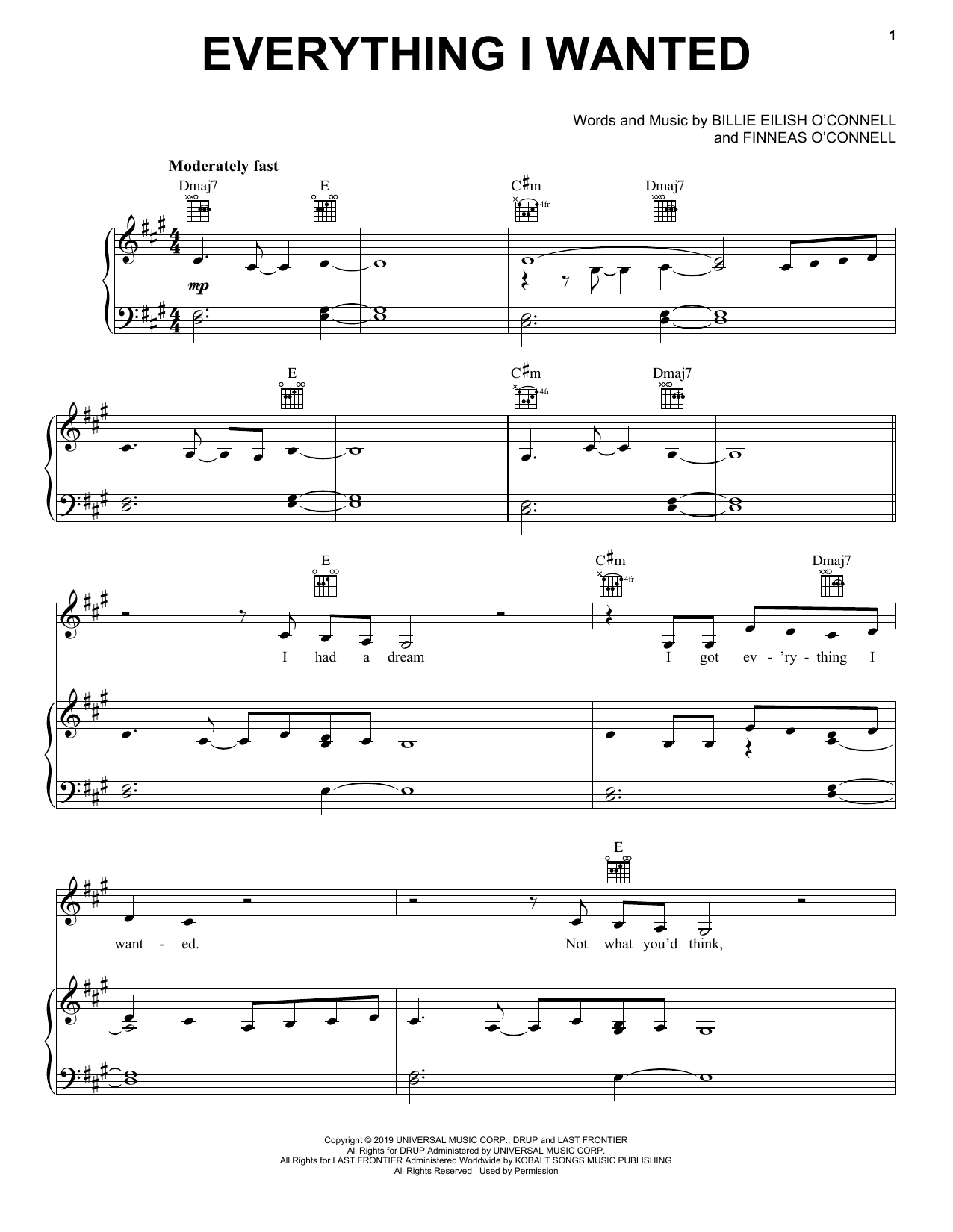Billie Eilish everything i wanted Sheet Music Notes & Chords for Big Note Piano - Download or Print PDF