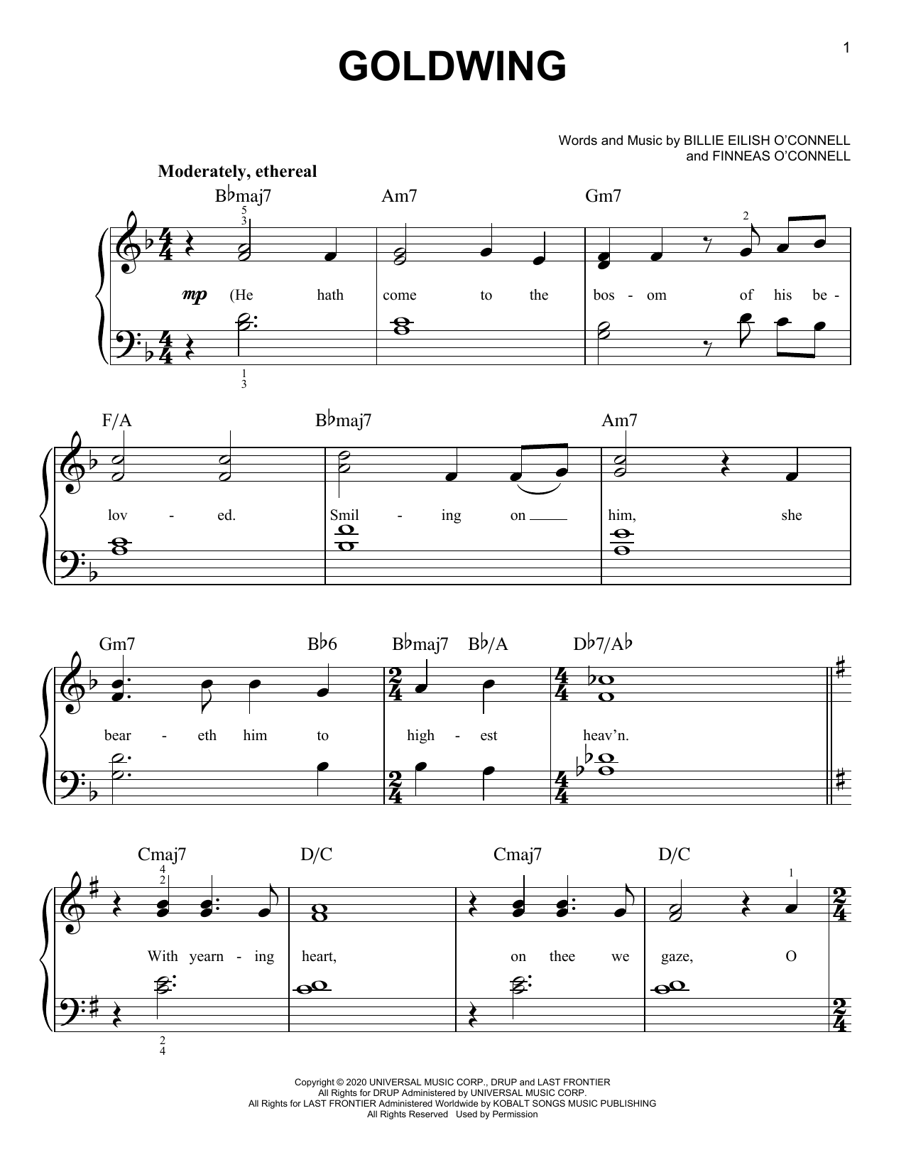 Billie Eilish GOLDWING Sheet Music Notes & Chords for Easy Piano - Download or Print PDF