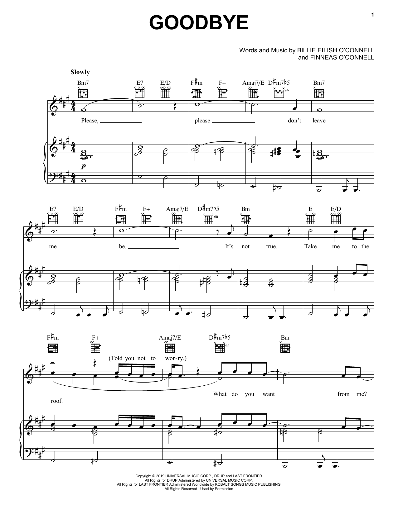 Billie Eilish goodbye Sheet Music Notes & Chords for Piano, Vocal & Guitar (Right-Hand Melody) - Download or Print PDF