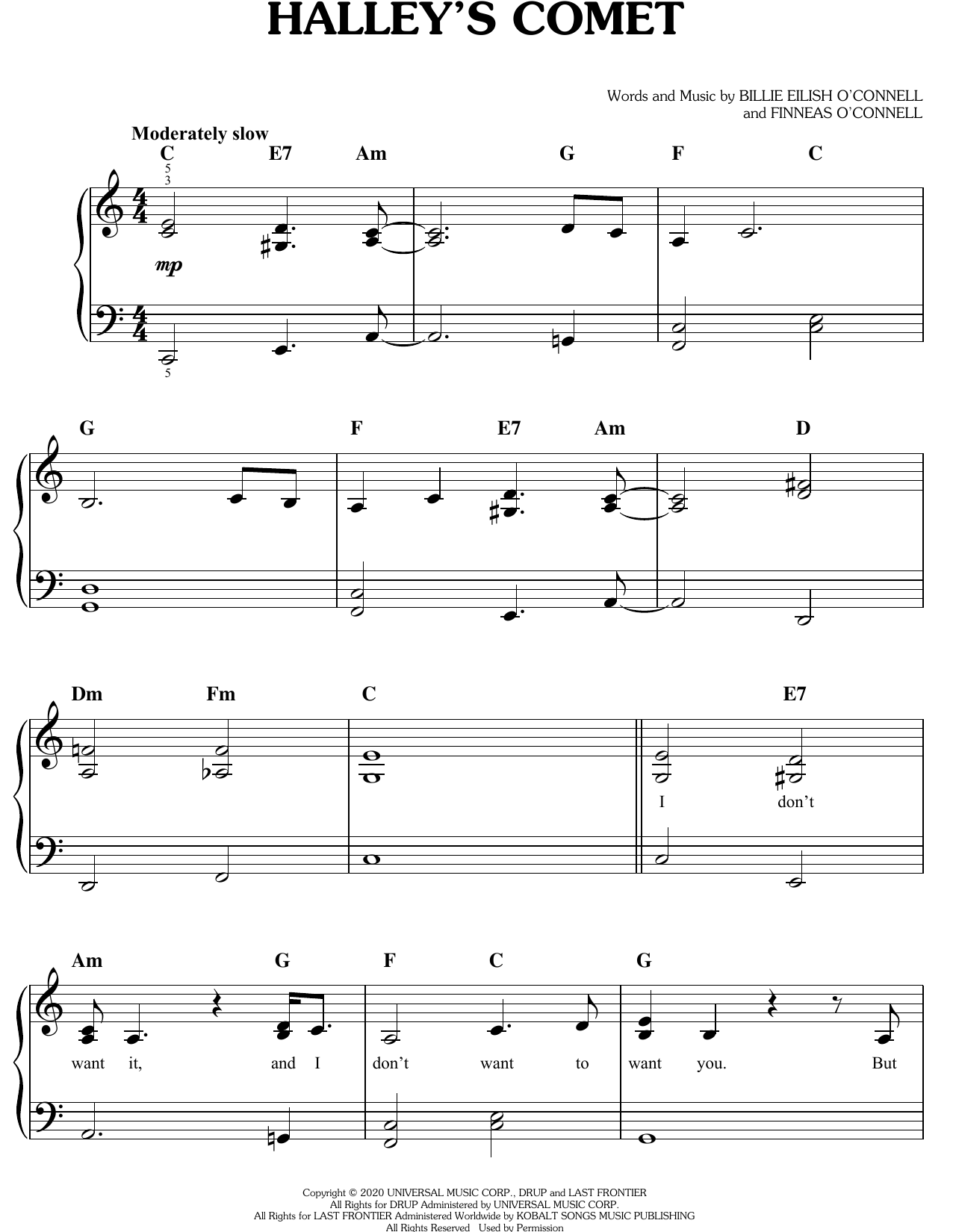 Billie Eilish Halley's Comet Sheet Music Notes & Chords for Piano, Vocal & Guitar (Right-Hand Melody) - Download or Print PDF