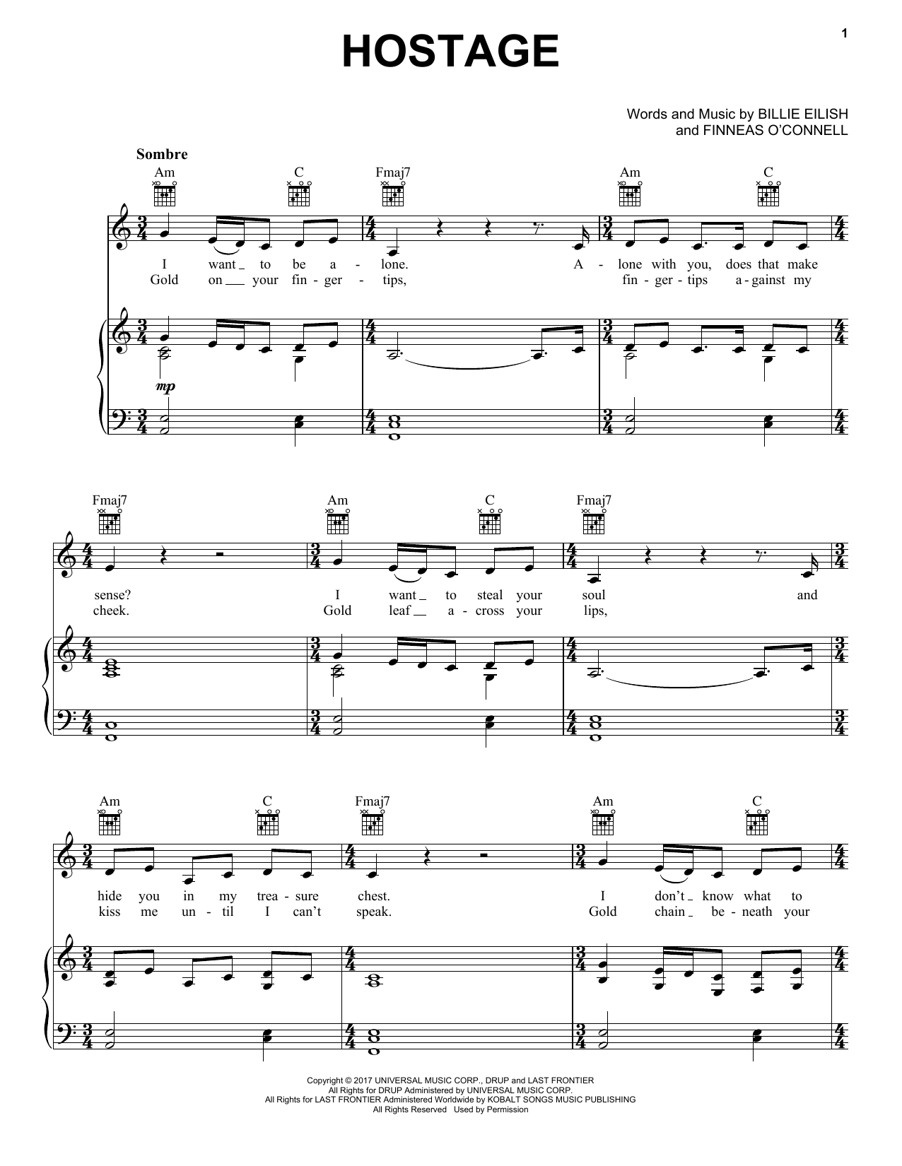 Billie Eilish hostage Sheet Music Notes & Chords for Super Easy Piano - Download or Print PDF