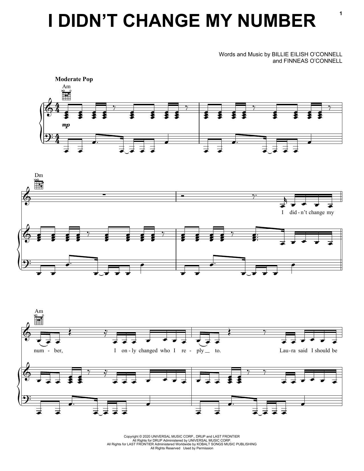 Billie Eilish I Didn't Change My Number Sheet Music Notes & Chords for Easy Piano - Download or Print PDF