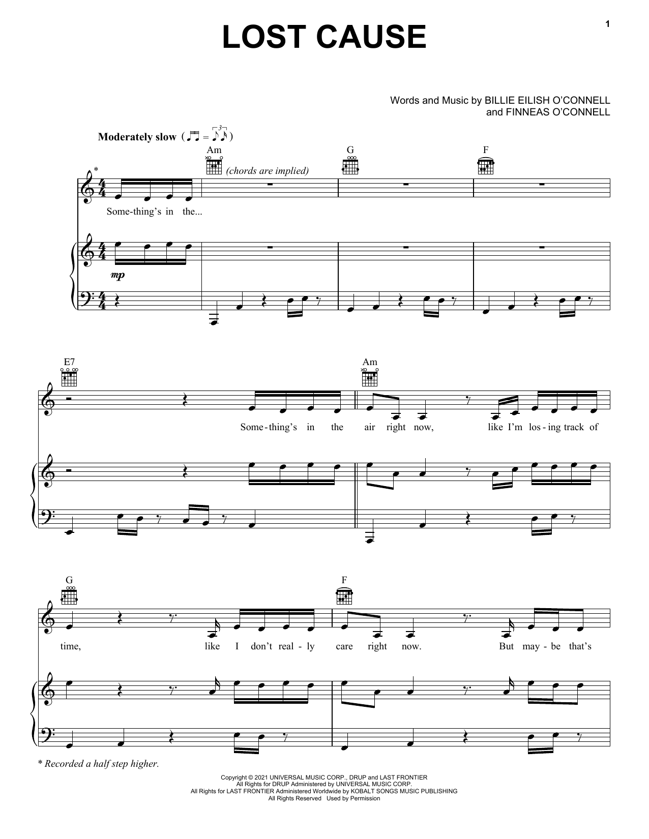 Billie Eilish Lost Cause Sheet Music Notes & Chords for Piano, Vocal & Guitar (Right-Hand Melody) - Download or Print PDF