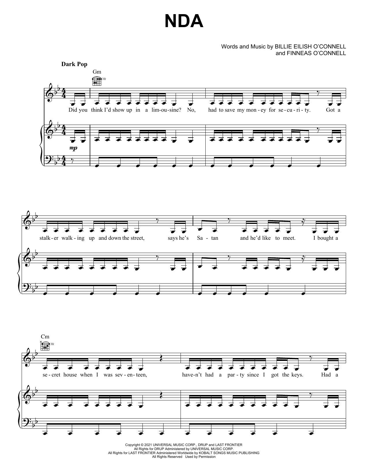 Billie Eilish NDA Sheet Music Notes & Chords for Easy Piano - Download or Print PDF