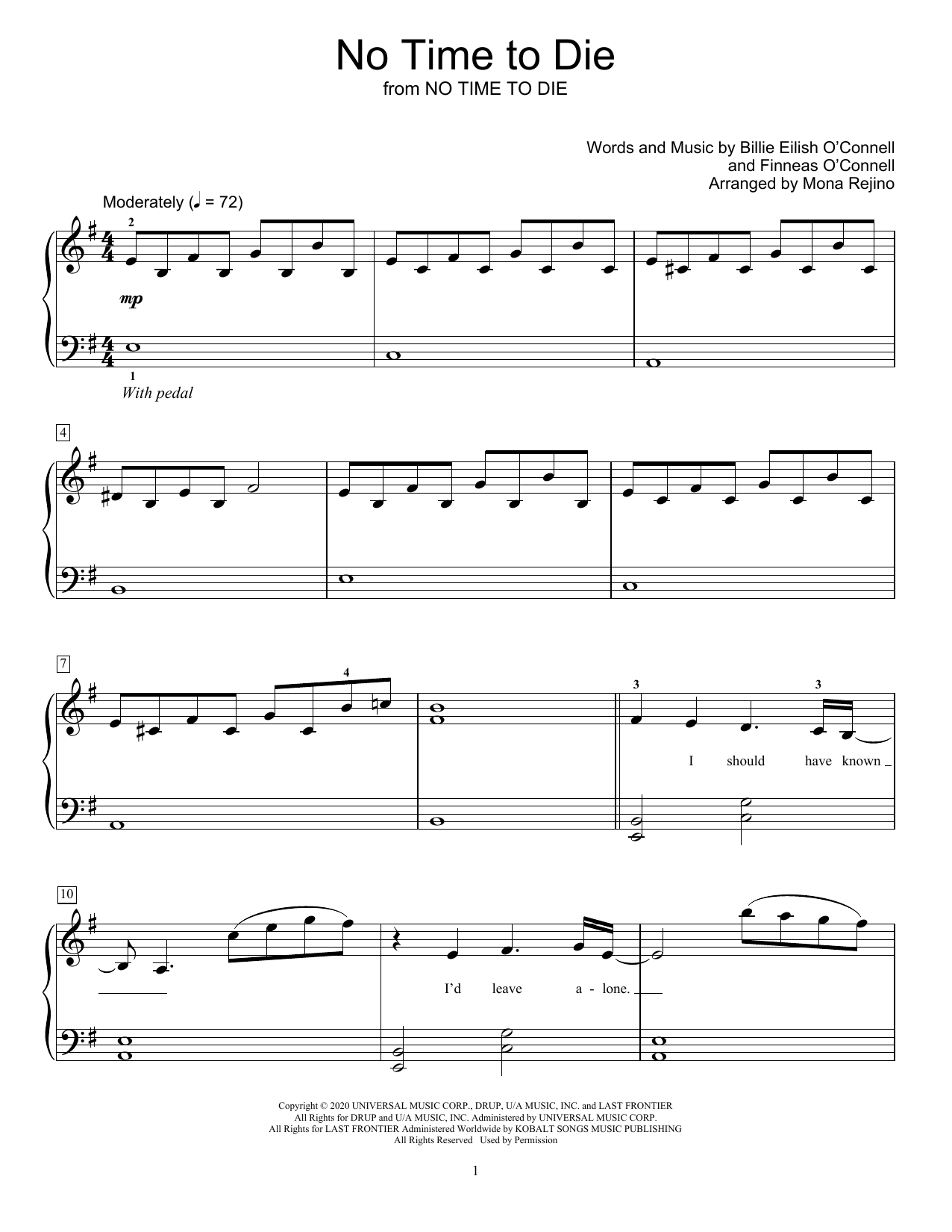 Billie Eilish No Time To Die (arr. Mona Rejino) Sheet Music Notes & Chords for Educational Piano - Download or Print PDF