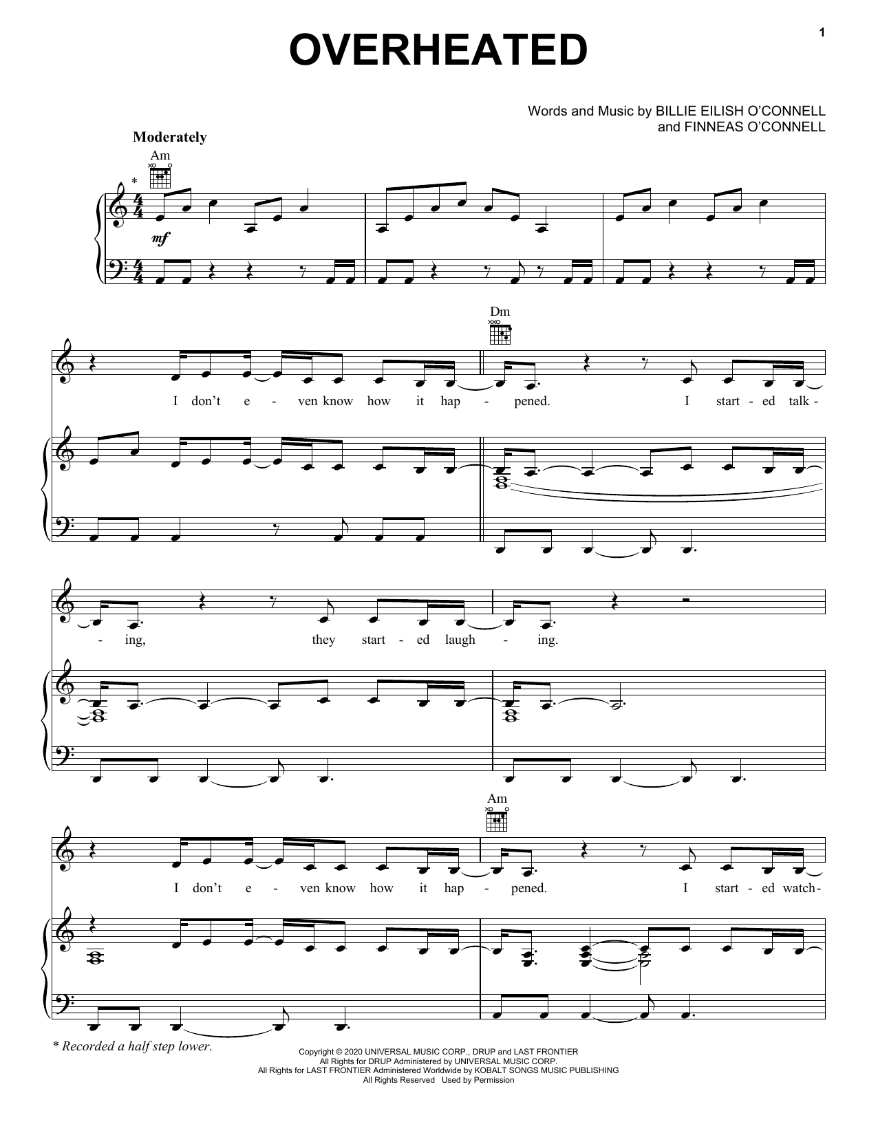 Billie Eilish OverHeated Sheet Music Notes & Chords for Piano, Vocal & Guitar (Right-Hand Melody) - Download or Print PDF