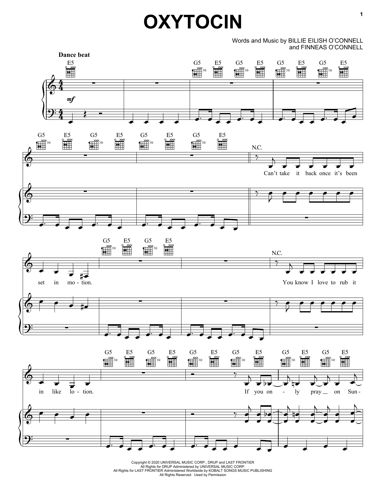 Billie Eilish Oxytocin Sheet Music Notes & Chords for Piano, Vocal & Guitar (Right-Hand Melody) - Download or Print PDF