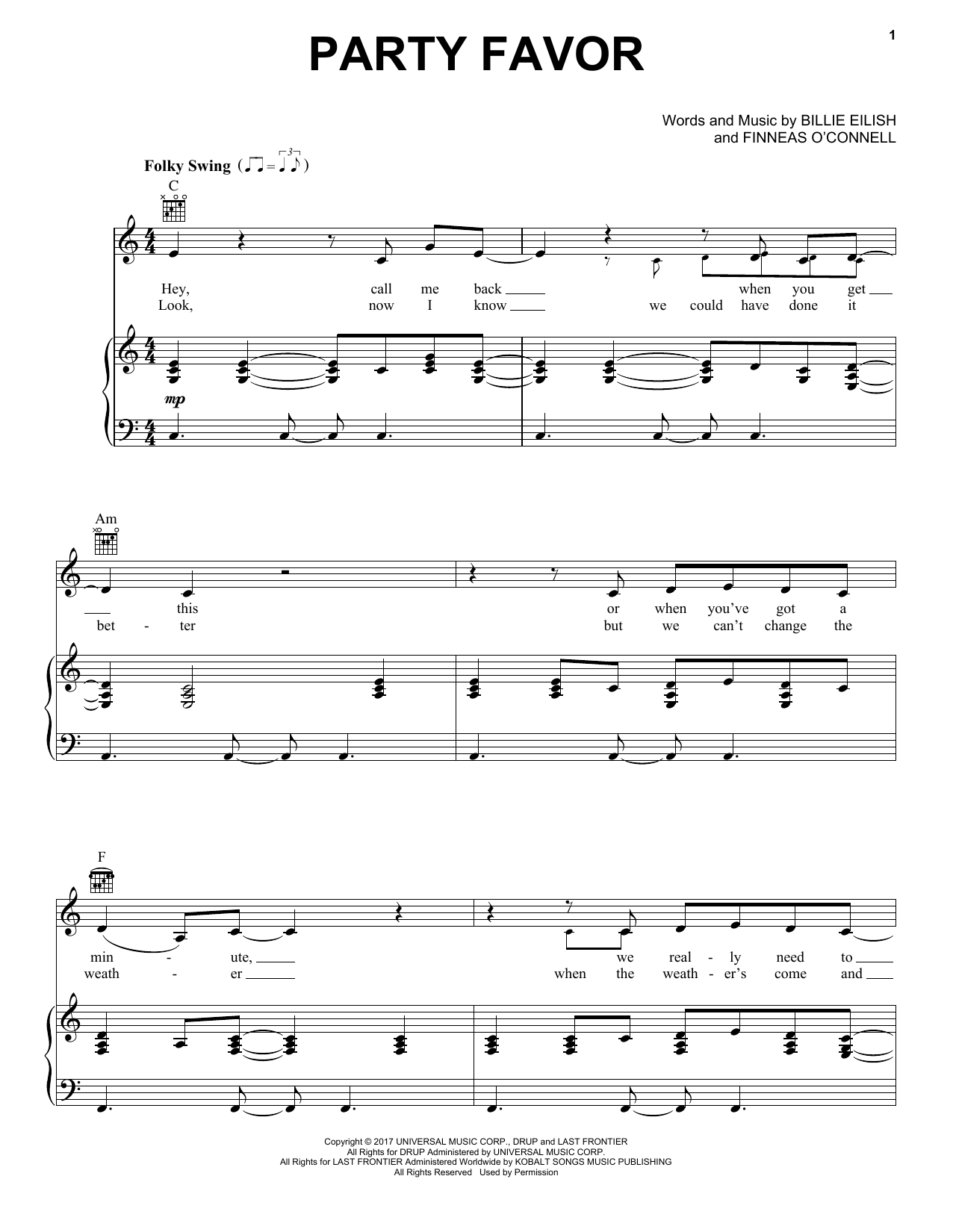 Billie Eilish party favor Sheet Music Notes & Chords for Piano, Vocal & Guitar (Right-Hand Melody) - Download or Print PDF