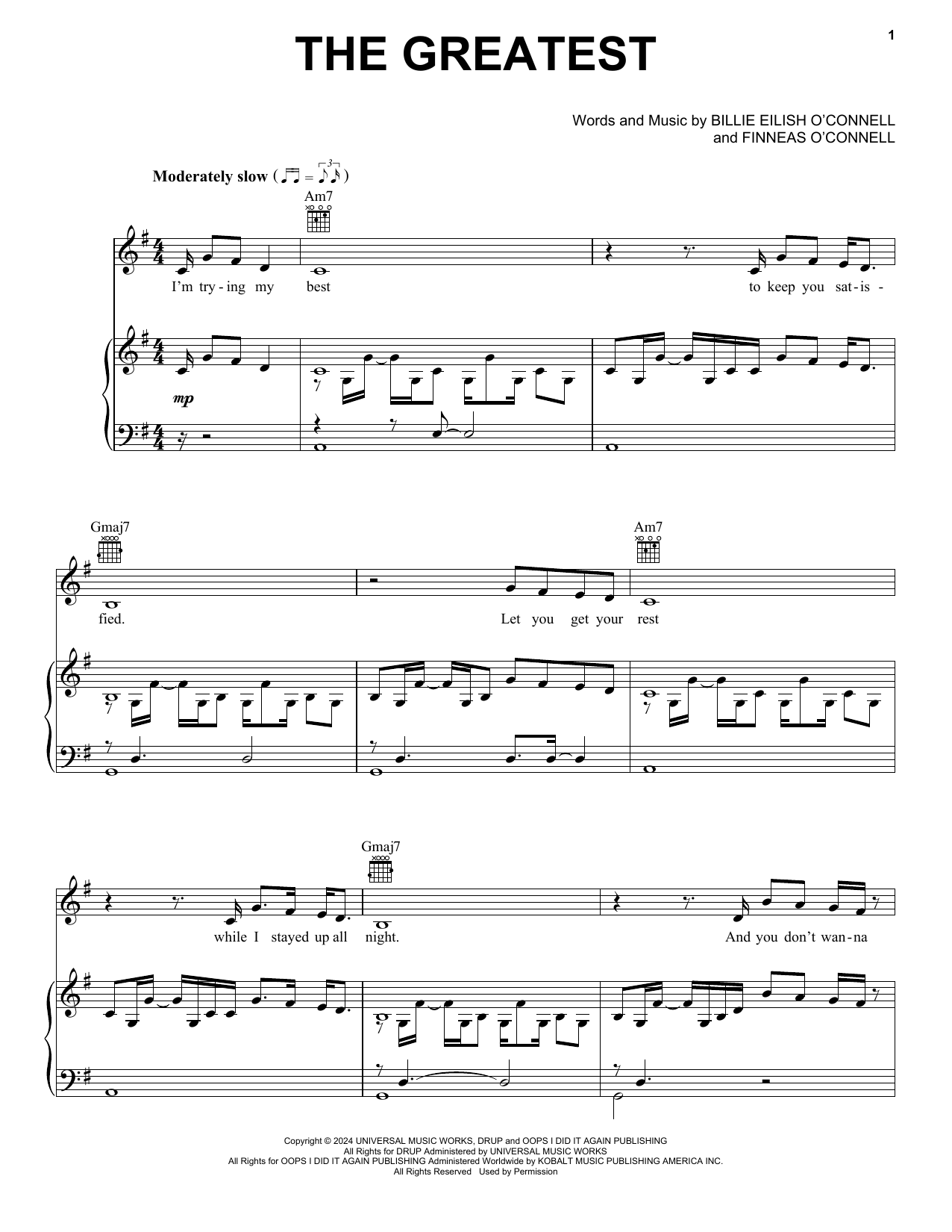 Billie Eilish THE GREATEST Sheet Music Notes & Chords for Piano, Vocal & Guitar Chords (Right-Hand Melody) - Download or Print PDF