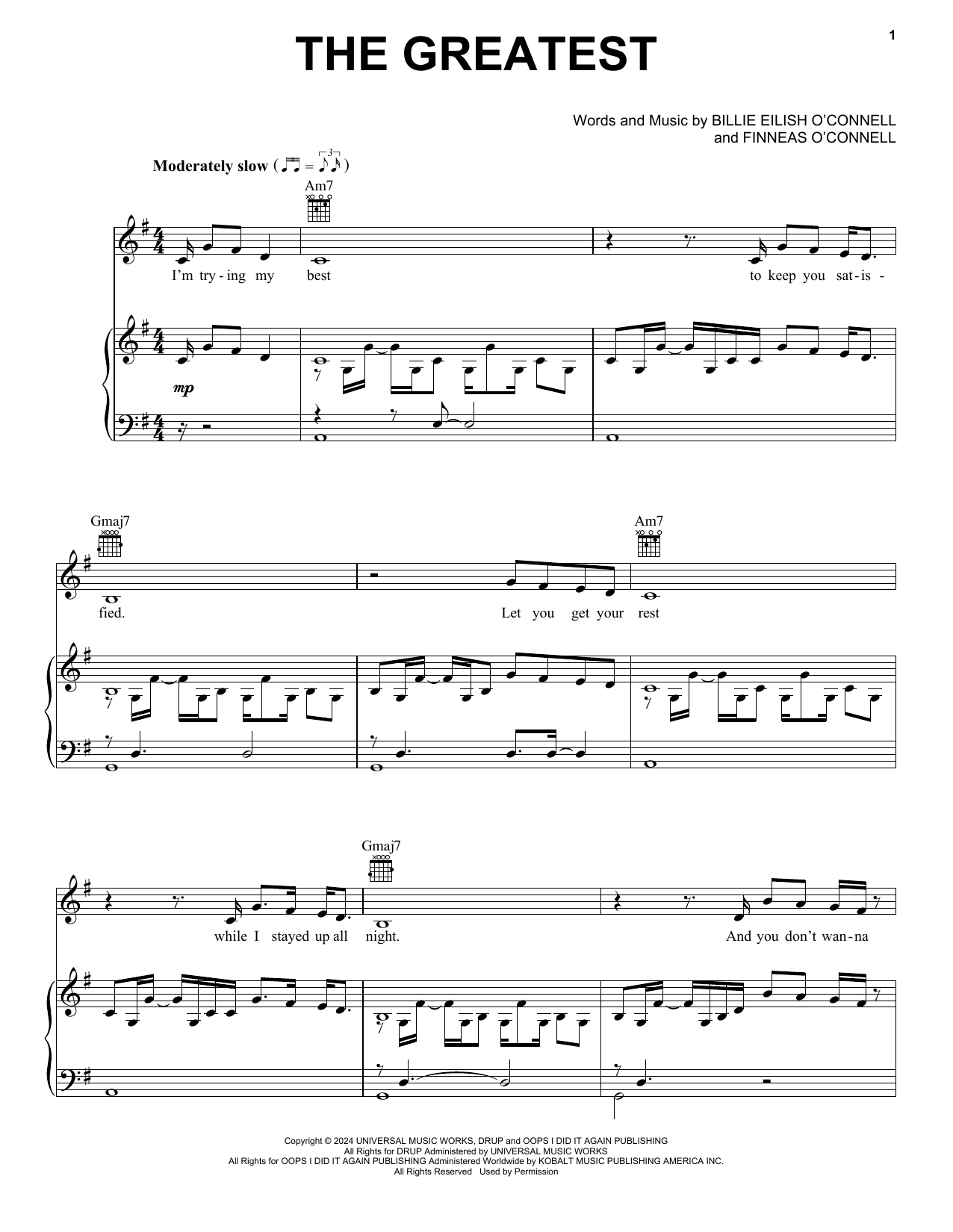 Billie Eilish THE GREATEST Sheet Music Notes & Chords for Piano, Vocal & Guitar Chords (Right-Hand Melody) - Download or Print PDF