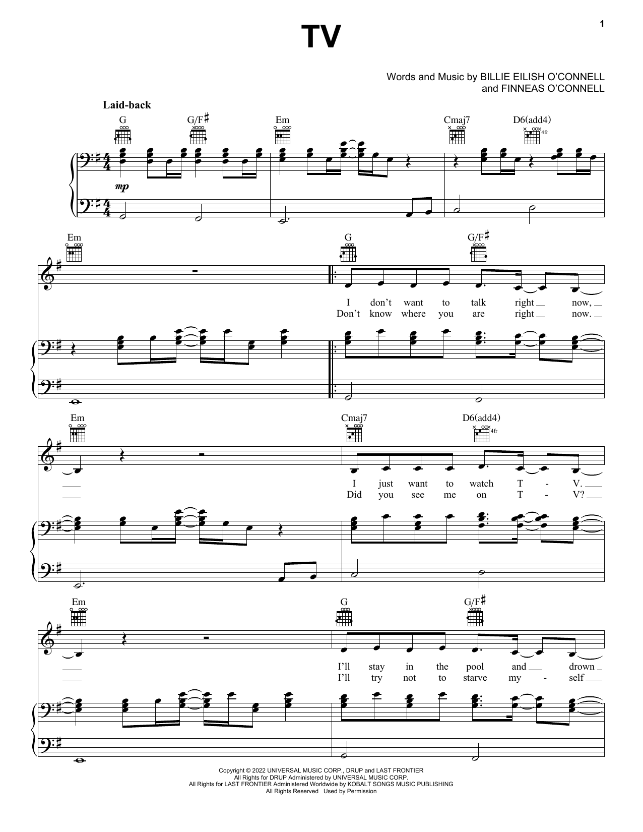 Billie Eilish TV Sheet Music Notes & Chords for Easy Piano - Download or Print PDF