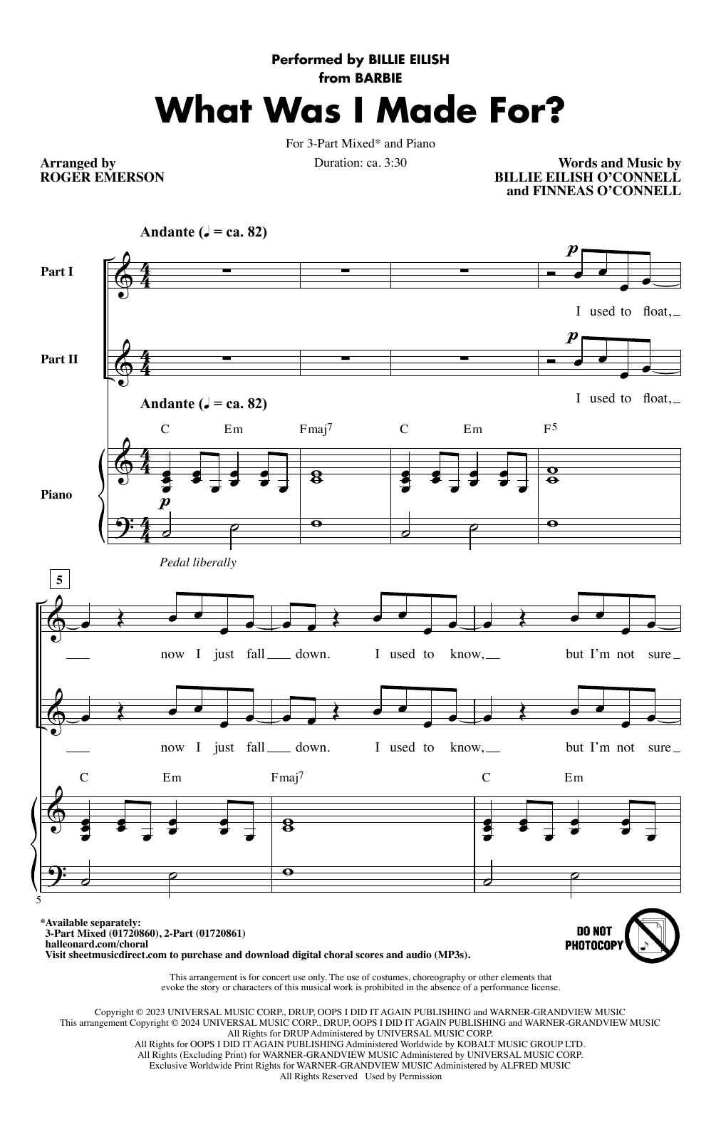 Billie Eilish What Was I Made For? (arr. Roger Emerson) Sheet Music Notes & Chords for 2-Part Choir - Download or Print PDF