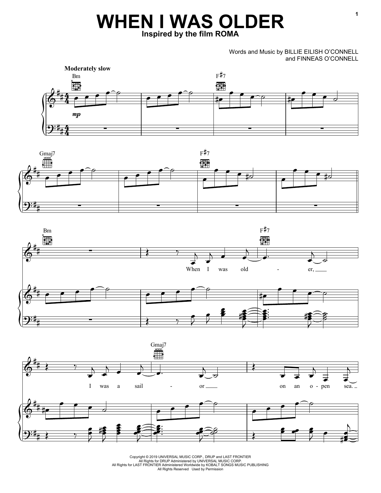 Billie Eilish WHEN I WAS OLDER (Music Inspired by Roma) Sheet Music Notes & Chords for Piano, Vocal & Guitar (Right-Hand Melody) - Download or Print PDF