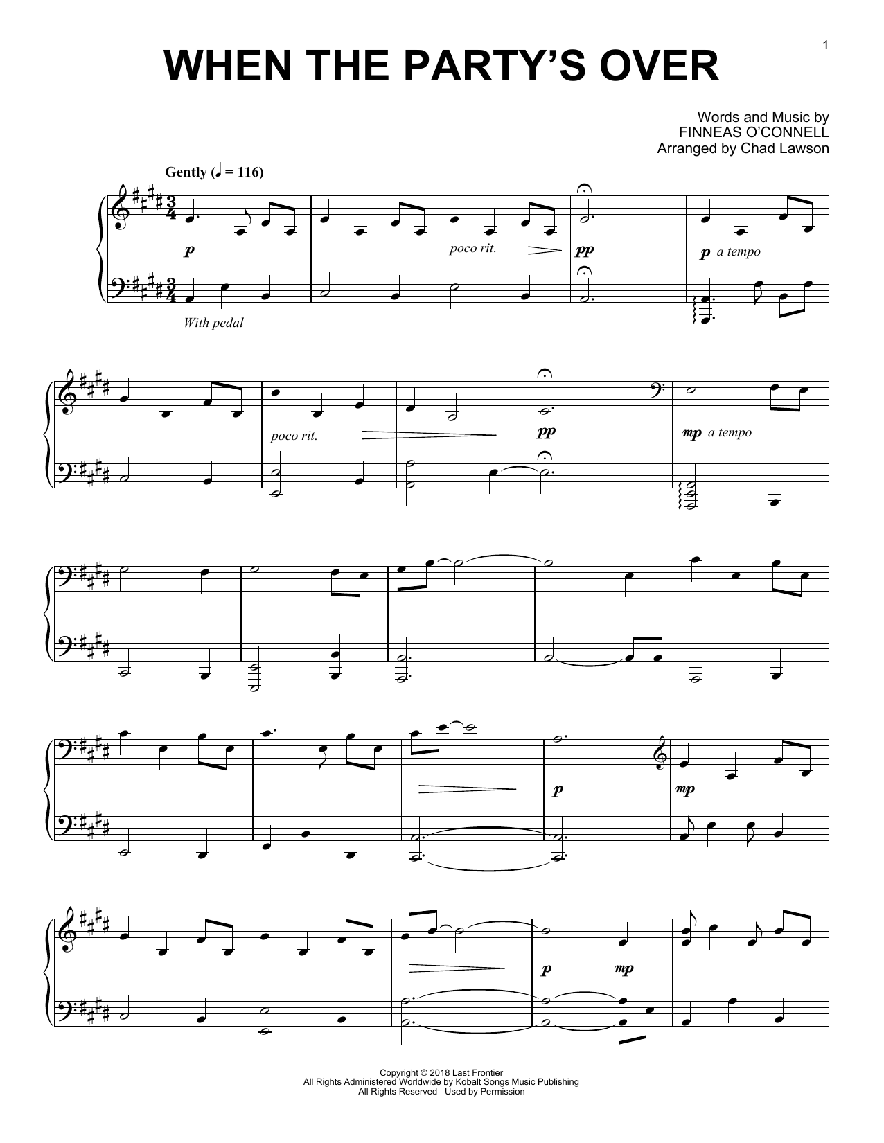Billie Eilish when the party's over (arr. Chad Lawson) Sheet Music Notes & Chords for Piano Solo - Download or Print PDF