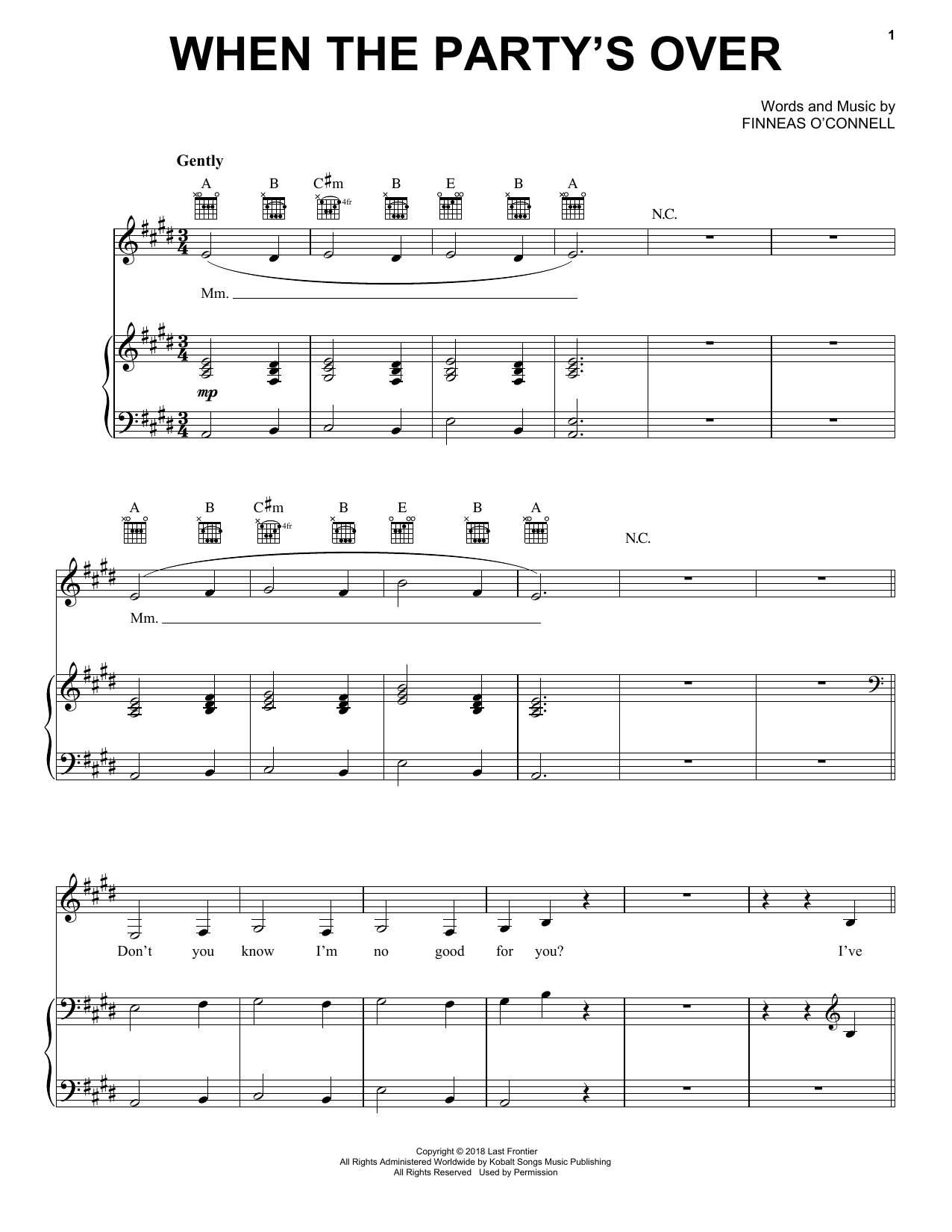 Billie Eilish when the party's over Sheet Music Notes & Chords for Guitar Chords/Lyrics - Download or Print PDF