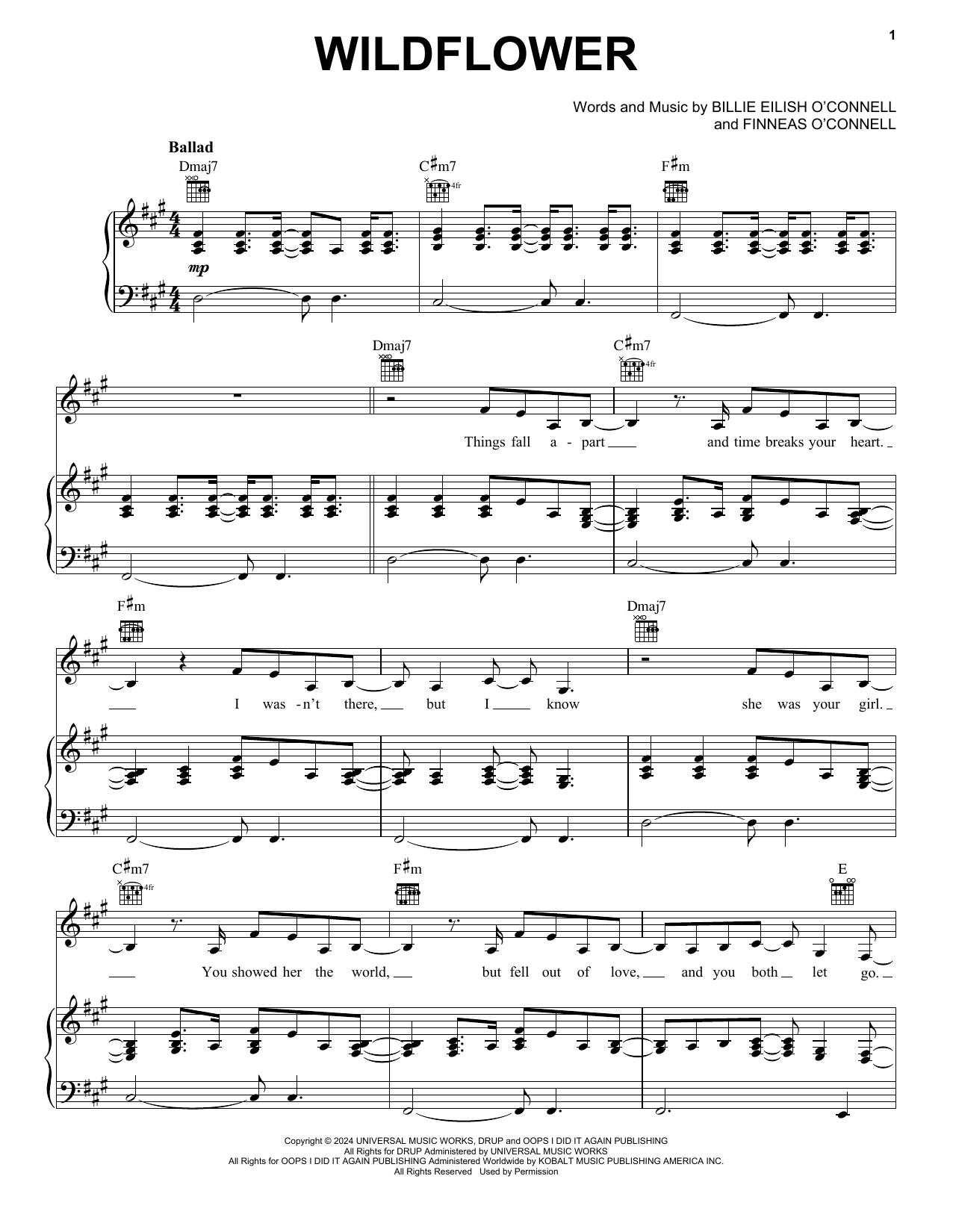 Billie Eilish WILDFLOWER Sheet Music Notes & Chords for Piano, Vocal & Guitar Chords (Right-Hand Melody) - Download or Print PDF