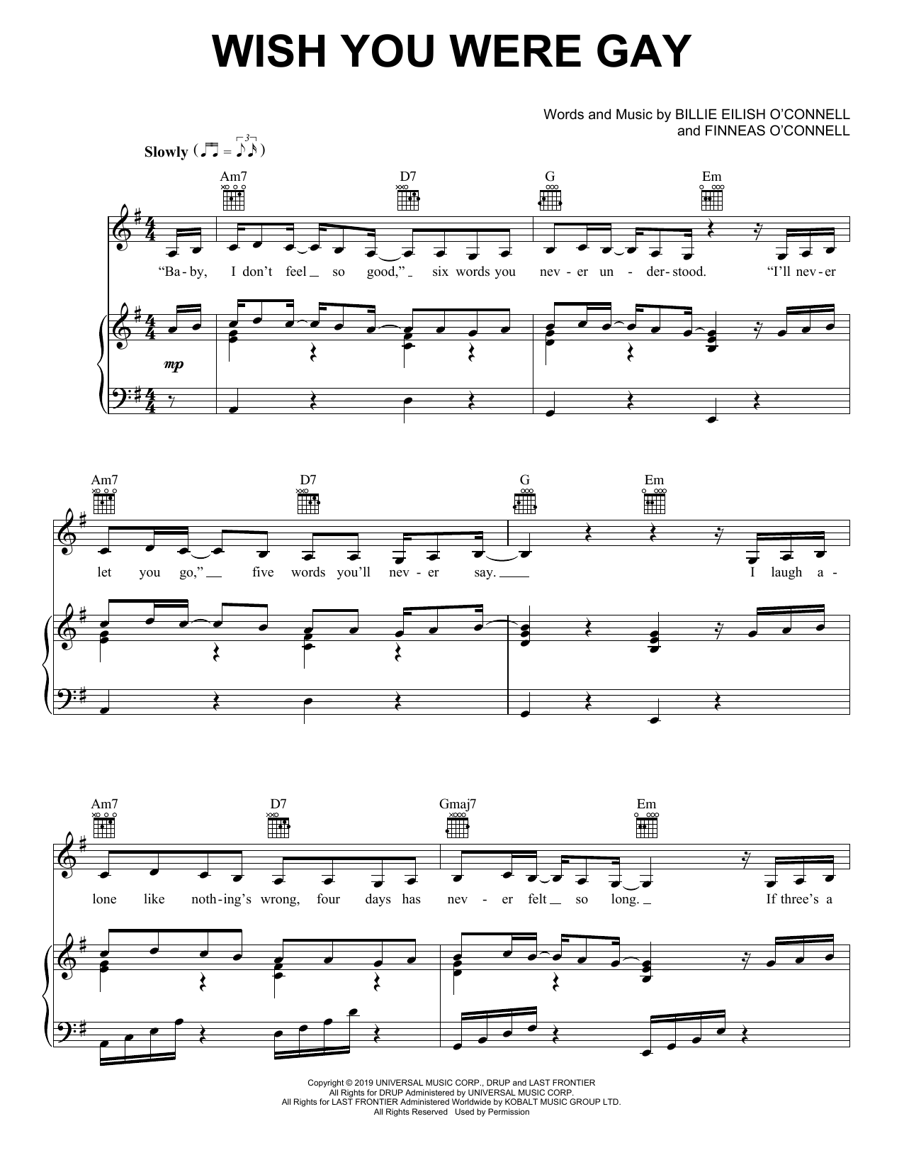 Billie Eilish wish you were gay Sheet Music Notes & Chords for Easy Piano - Download or Print PDF