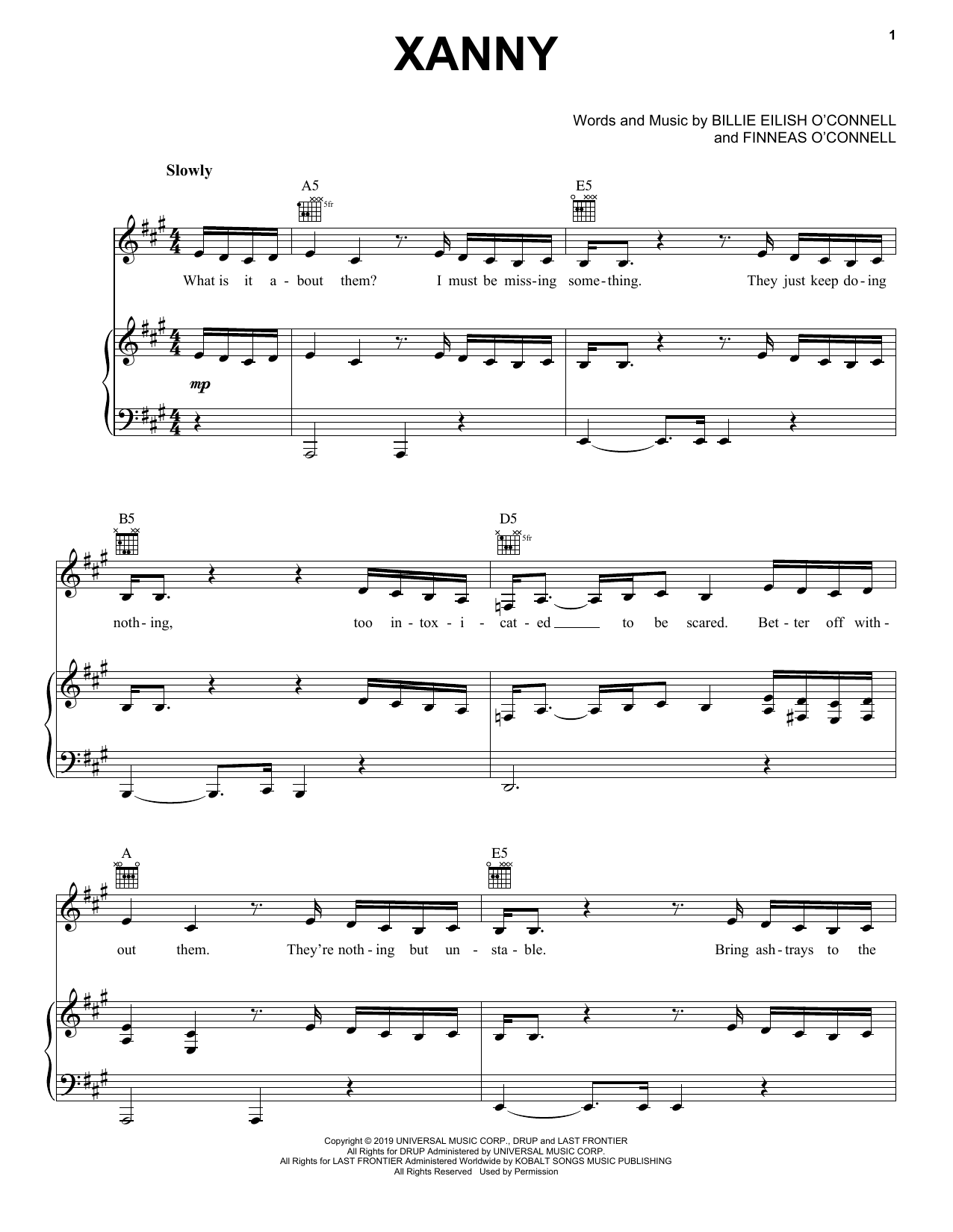 Billie Eilish xanny Sheet Music Notes & Chords for Easy Piano - Download or Print PDF