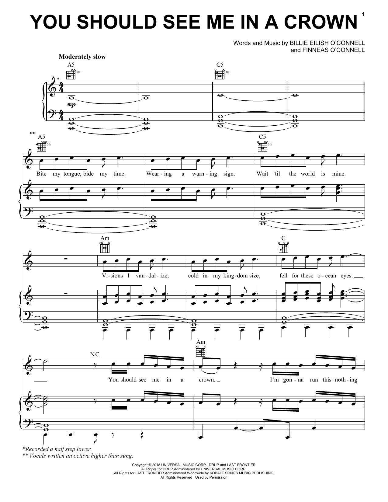 Billie Eilish you should see me in a crown Sheet Music Notes & Chords for Easy Piano - Download or Print PDF