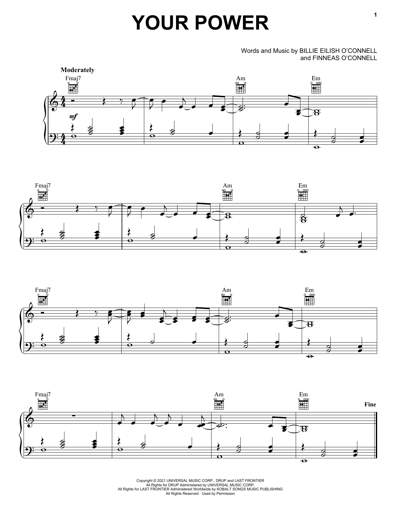 Billie Eilish Your Power Sheet Music Notes & Chords for Easy Piano - Download or Print PDF