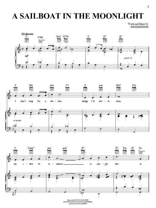 Billie Holiday A Sailboat In The Moonlight Sheet Music Notes & Chords for Piano, Vocal & Guitar (Right-Hand Melody) - Download or Print PDF Billie Holiday A Sailboat In The Moonlight Sheet Music Notes & Chords for Piano, Vocal & Guitar (Right-Hand Melody) - Download or Print PDF