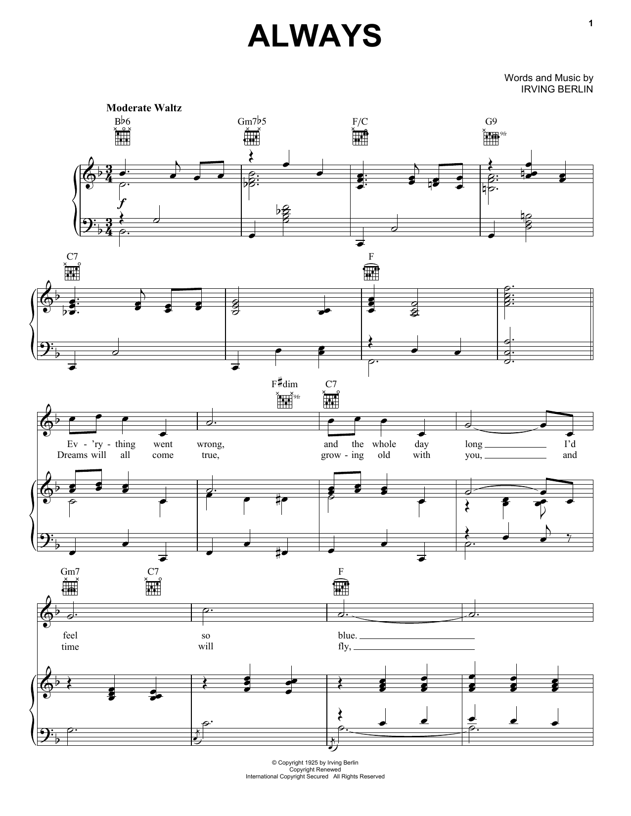 Billie Holiday Always Sheet Music Notes & Chords for Piano, Vocal & Guitar (Right-Hand Melody) - Download or Print PDF