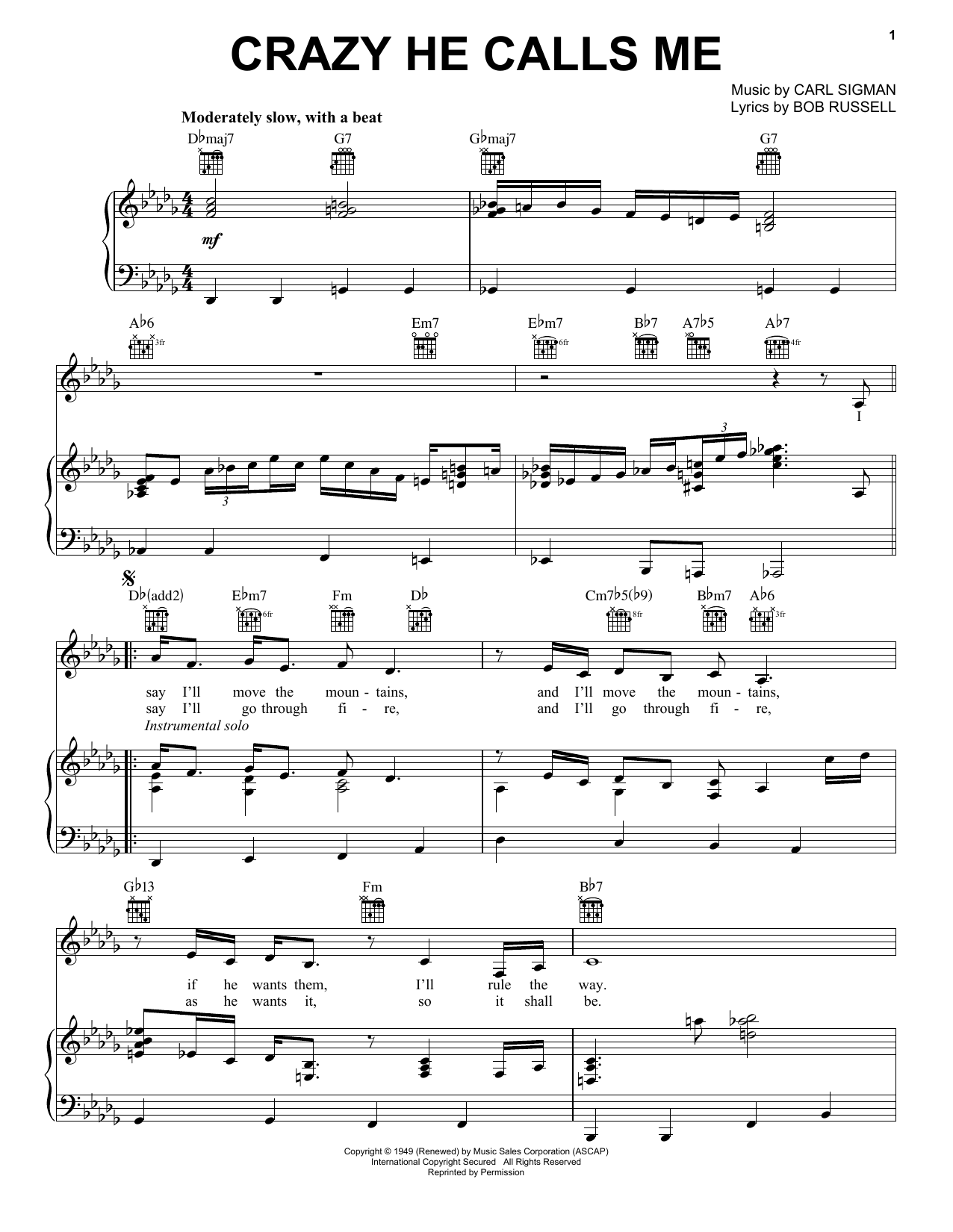 Billie Holiday Crazy She Calls Me Sheet Music Notes & Chords for Voice - Download or Print PDF