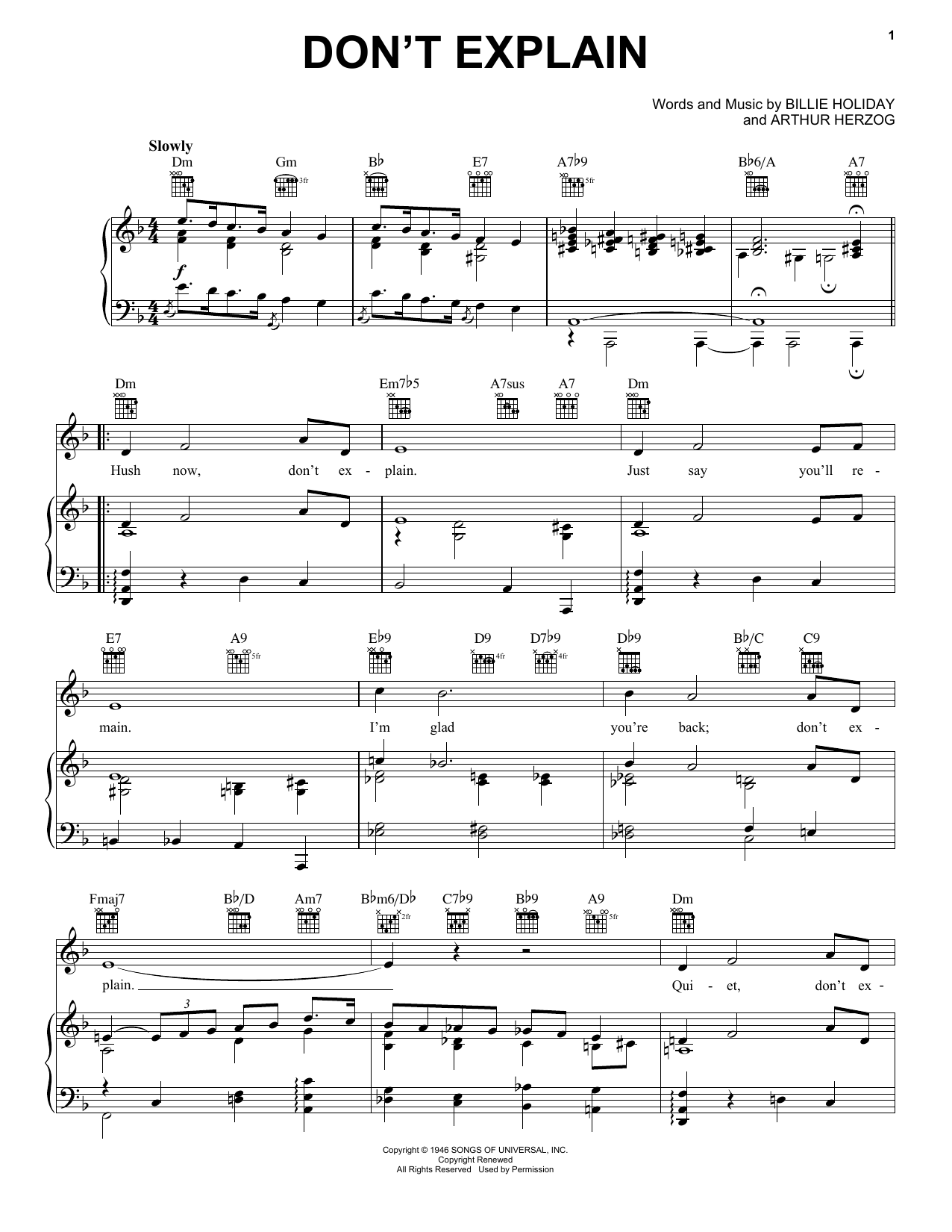 Billie Holiday Don't Explain Sheet Music Notes & Chords for Voice - Download or Print PDF