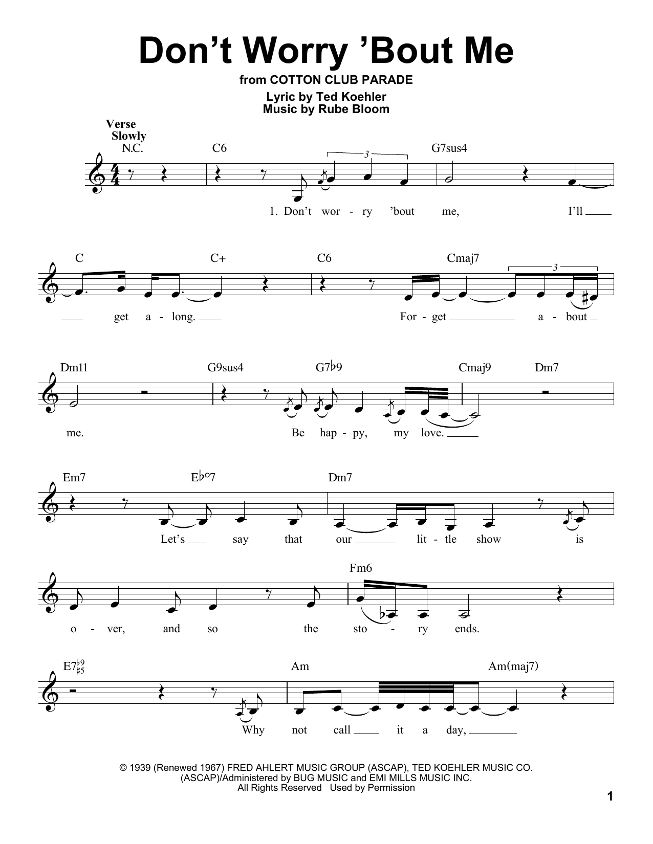 Billie Holiday Don't Worry 'Bout Me Sheet Music Notes & Chords for Voice - Download or Print PDF