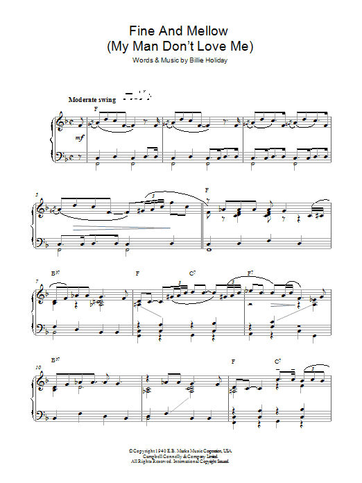 Billie Holiday Fine And Mellow (My Man Don't Love Me) Sheet Music Notes & Chords for Piano - Download or Print PDF