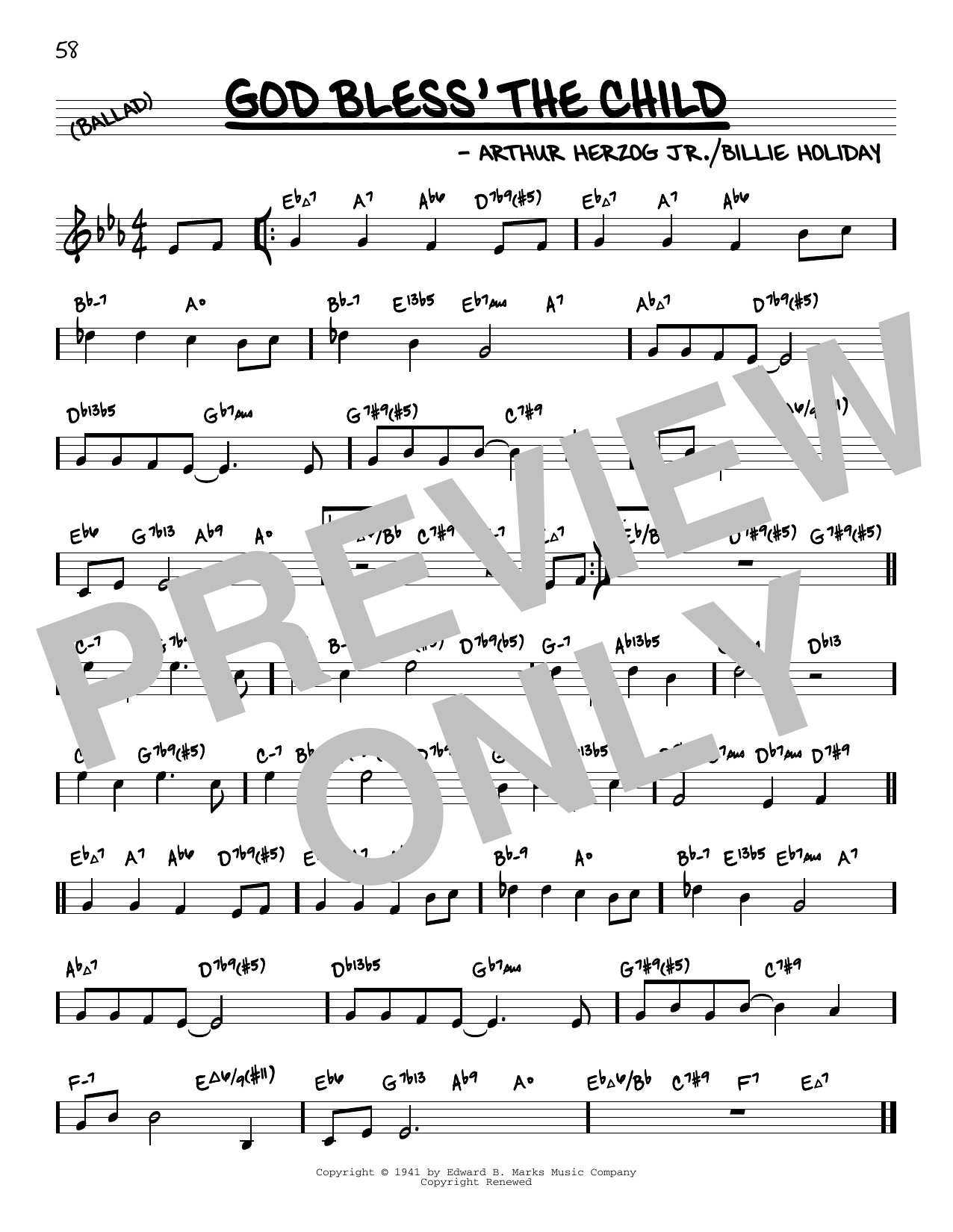 Billie Holiday God Bless' The Child (arr. David Hazeltine) Sheet Music Notes & Chords for Real Book – Enhanced Chords - Download or Print PDF