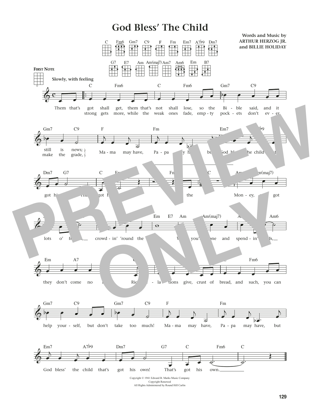 Billie Holiday God Bless' The Child (from The Daily Ukulele) (arr. Jim Beloff) Sheet Music Notes & Chords for Ukulele - Download or Print PDF