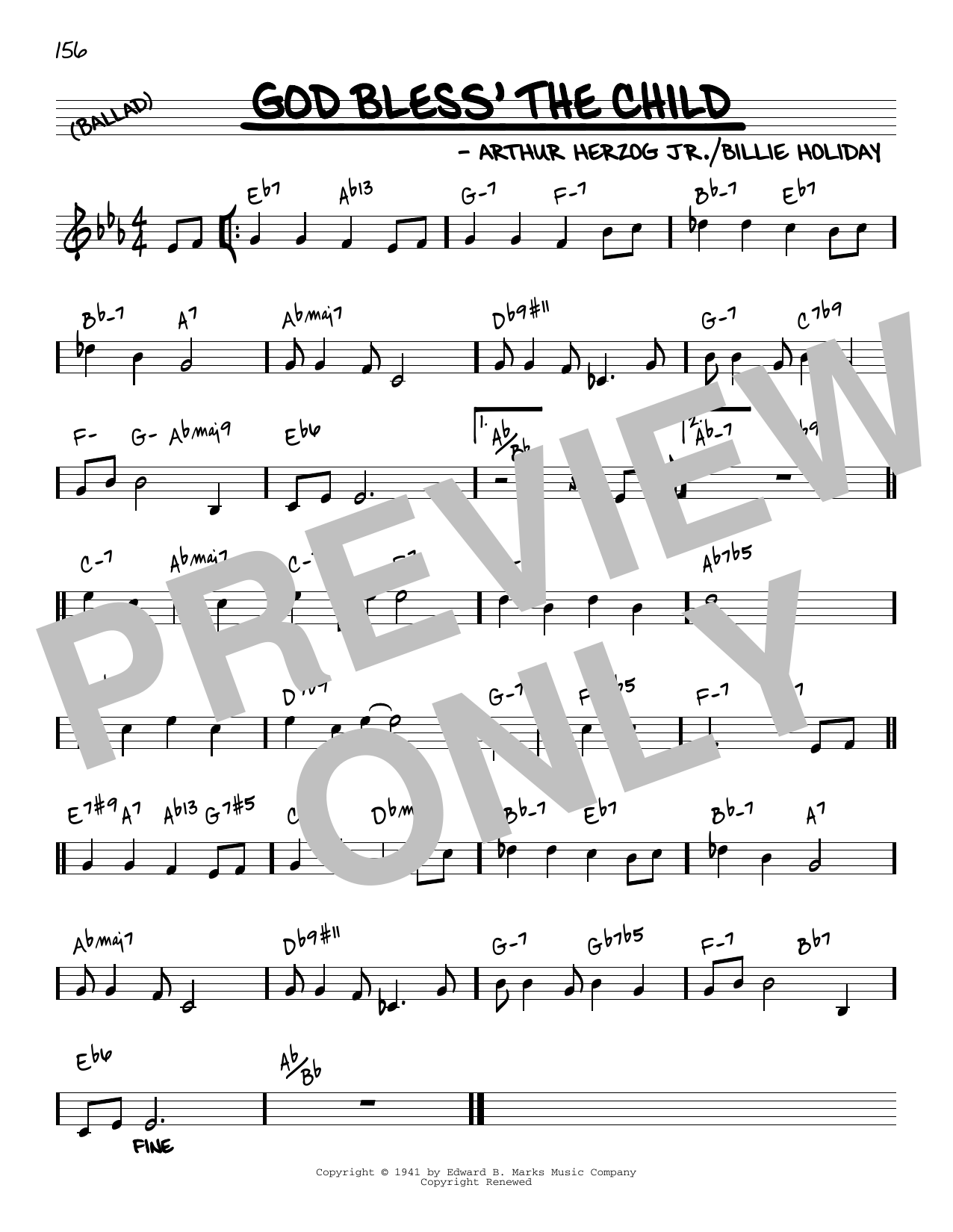 Billie Holiday God Bless' The Child [Reharmonized version] (arr. Jack Grassel) Sheet Music Notes & Chords for Real Book – Melody & Chords - Download or Print PDF