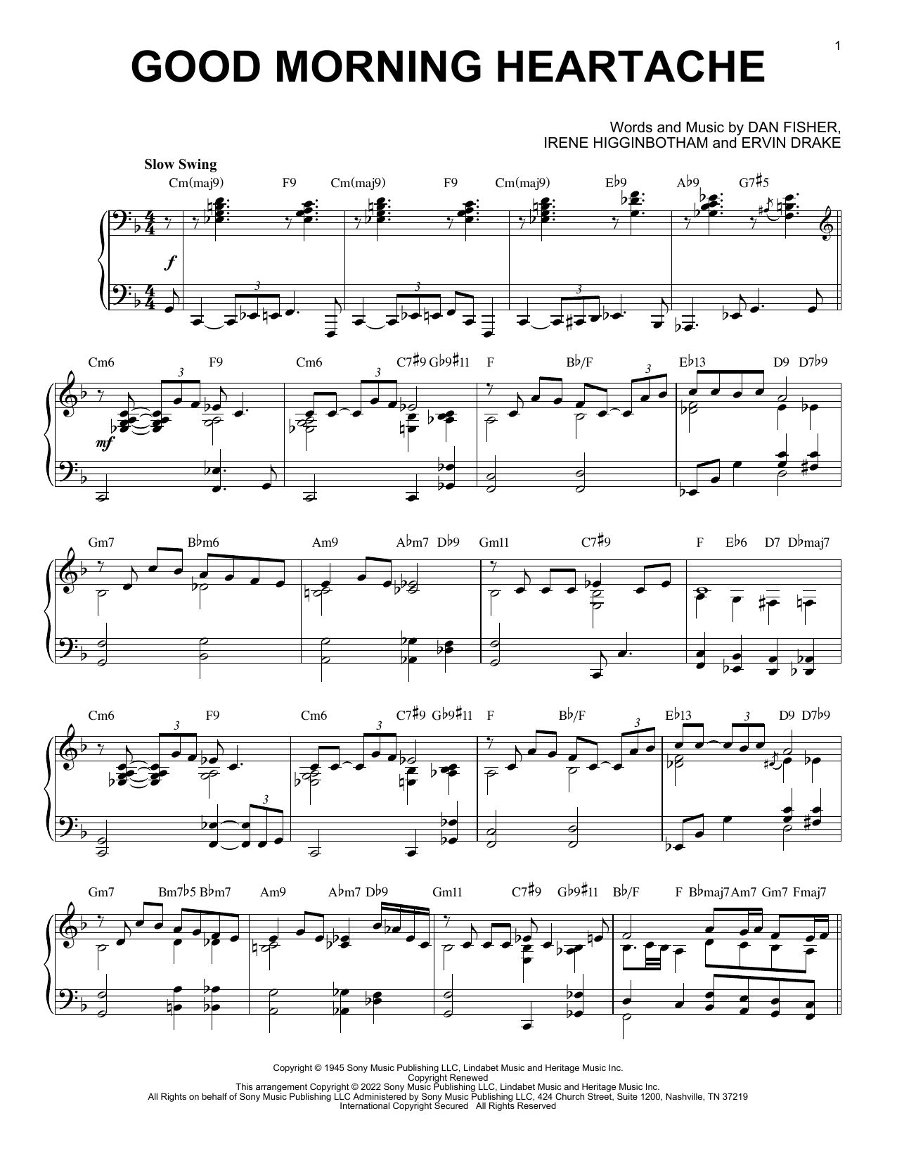 Billie Holiday Good Morning Heartache [Jazz version] (arr. Brent Edstrom) Sheet Music Notes & Chords for Piano Solo - Download or Print PDF