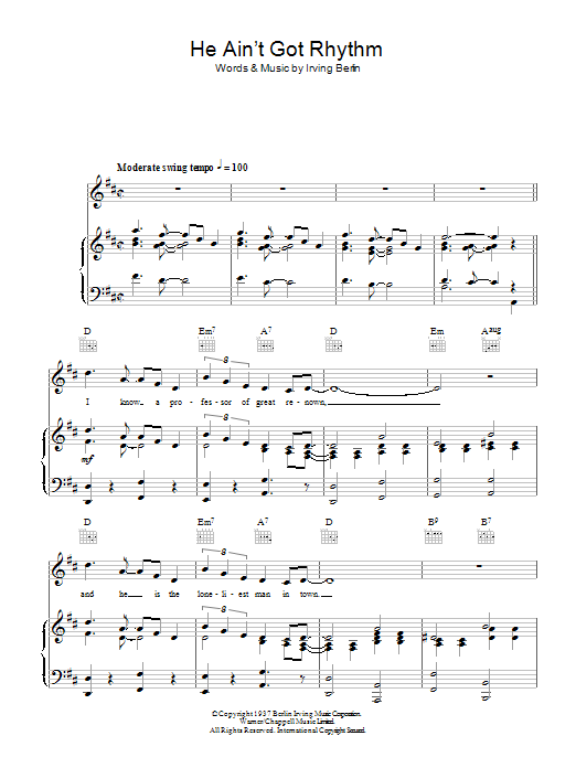 Billie Holiday He Ain't Got Rhythm Sheet Music Notes & Chords for Piano, Vocal & Guitar (Right-Hand Melody) - Download or Print PDF