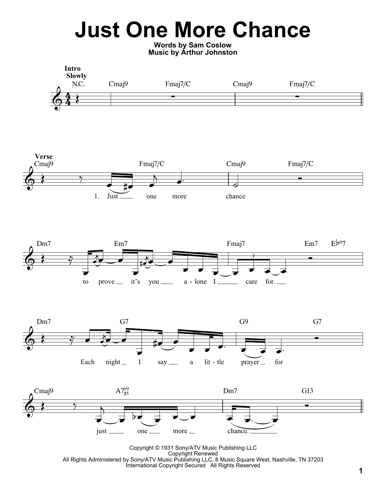 Billie Holiday Just One More Chance Sheet Music Notes & Chords for Voice - Download or Print PDF