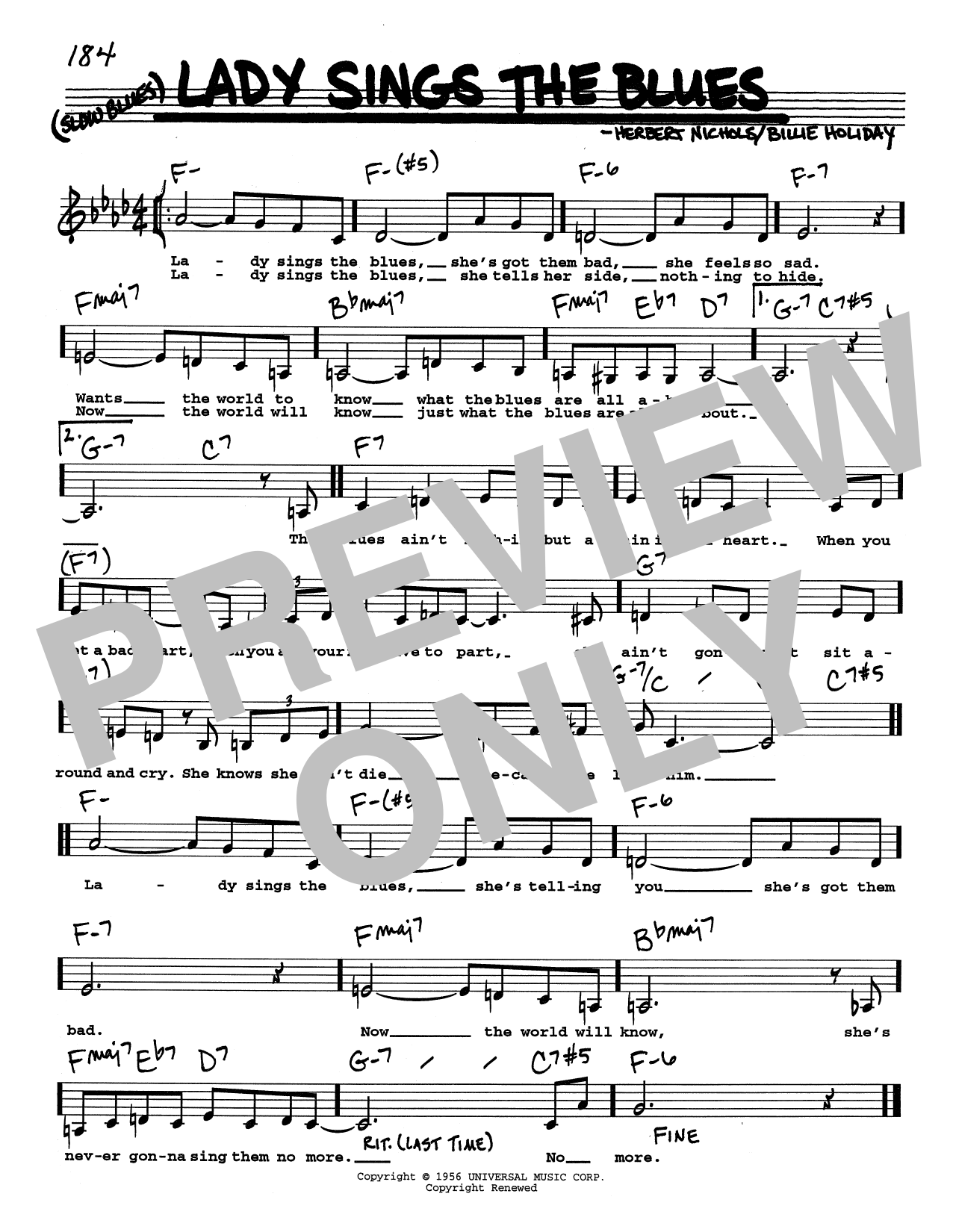 Billie Holiday Lady Sings The Blues (Low Voice) Sheet Music Notes & Chords for Real Book – Melody, Lyrics & Chords - Download or Print PDF