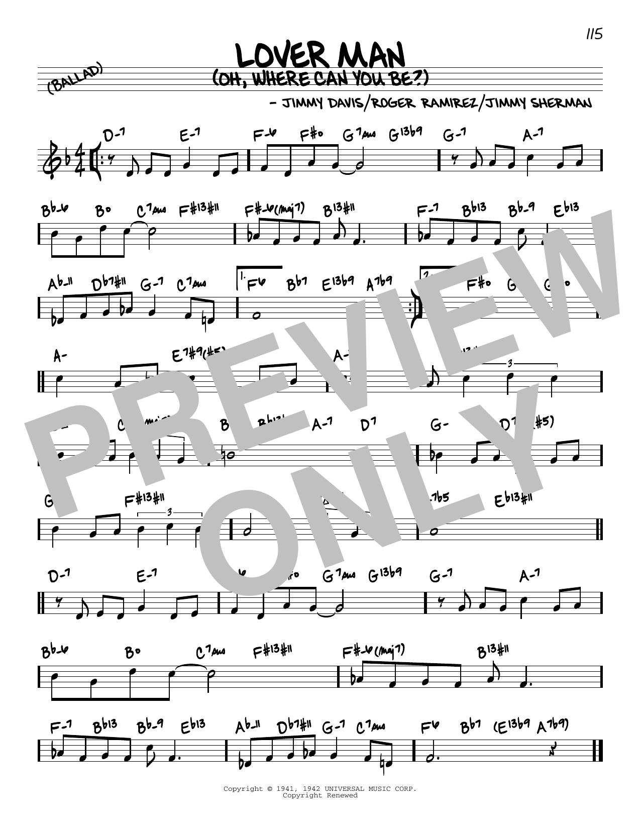 Billie Holiday Lover Man (Oh, Where Can You Be?) (arr. David Hazeltine) Sheet Music Notes & Chords for Real Book – Enhanced Chords - Download or Print PDF