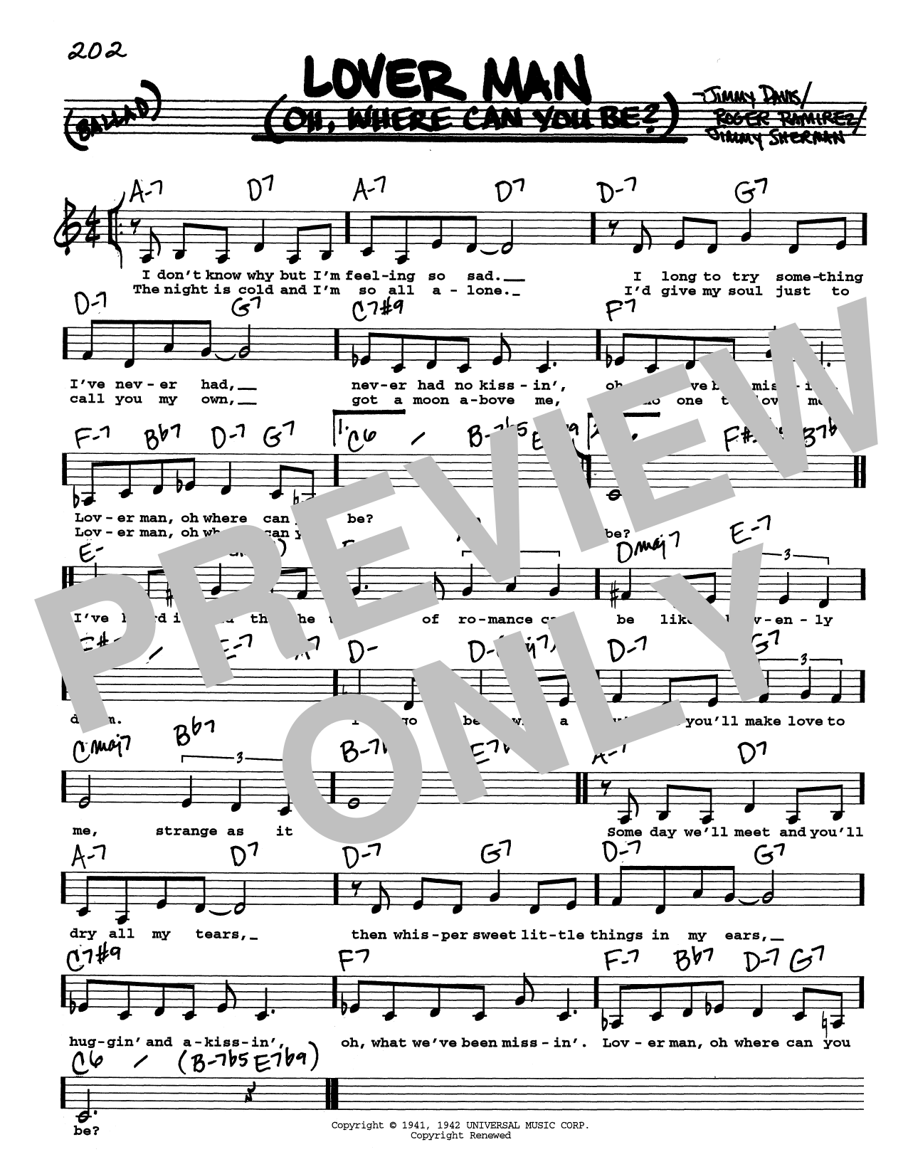 Billie Holiday Lover Man (Oh, Where Can You Be?) (Low Voice) Sheet Music Notes & Chords for Real Book – Melody, Lyrics & Chords - Download or Print PDF