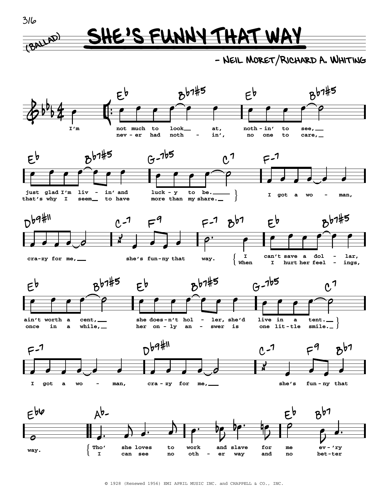 Billie Holiday She's Funny That Way (High Voice) Sheet Music Notes & Chords for Real Book – Melody, Lyrics & Chords - Download or Print PDF